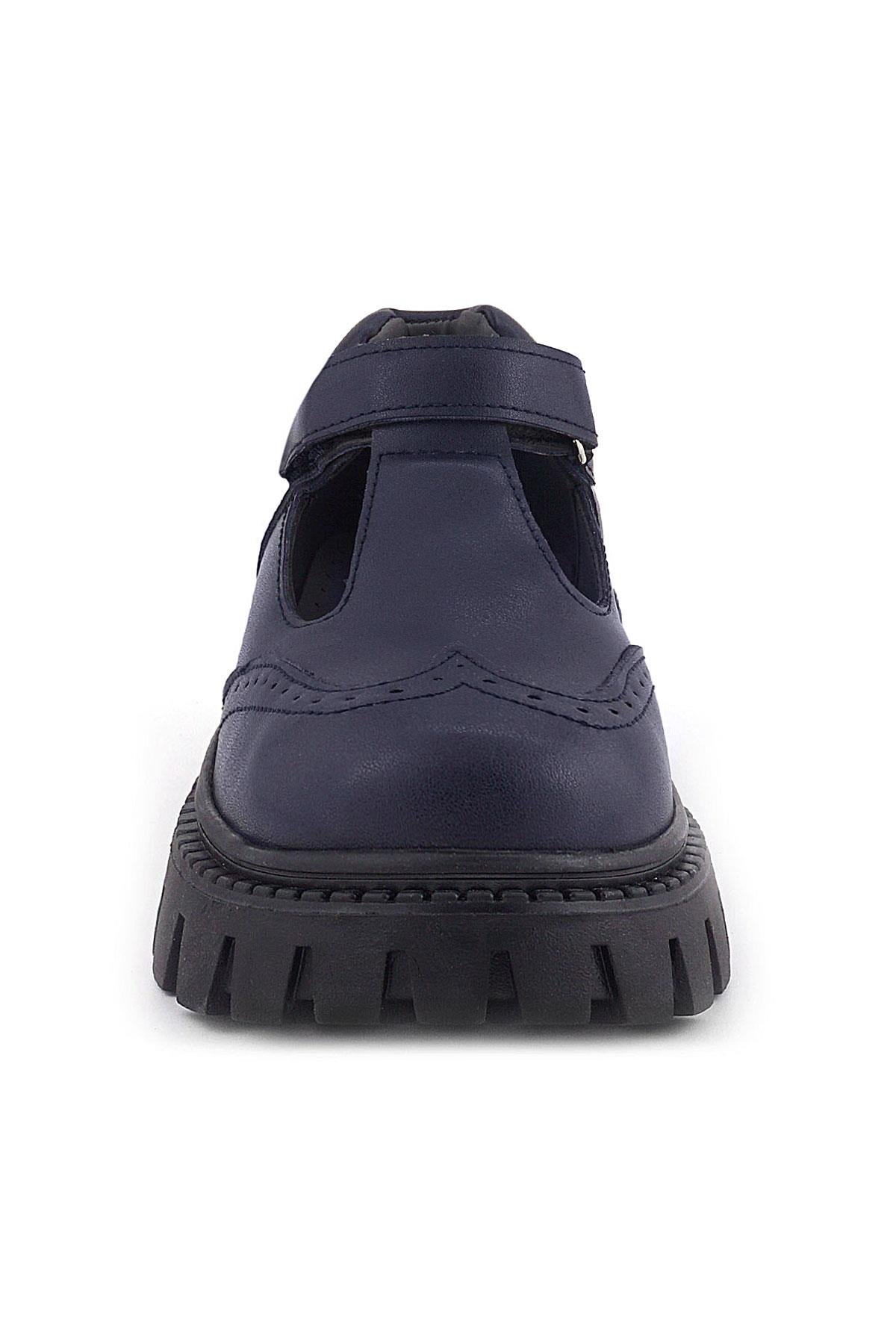 Rakerplus Lacivert Mat Cırtlı Kız Çocuk Okul Ayakkabı
