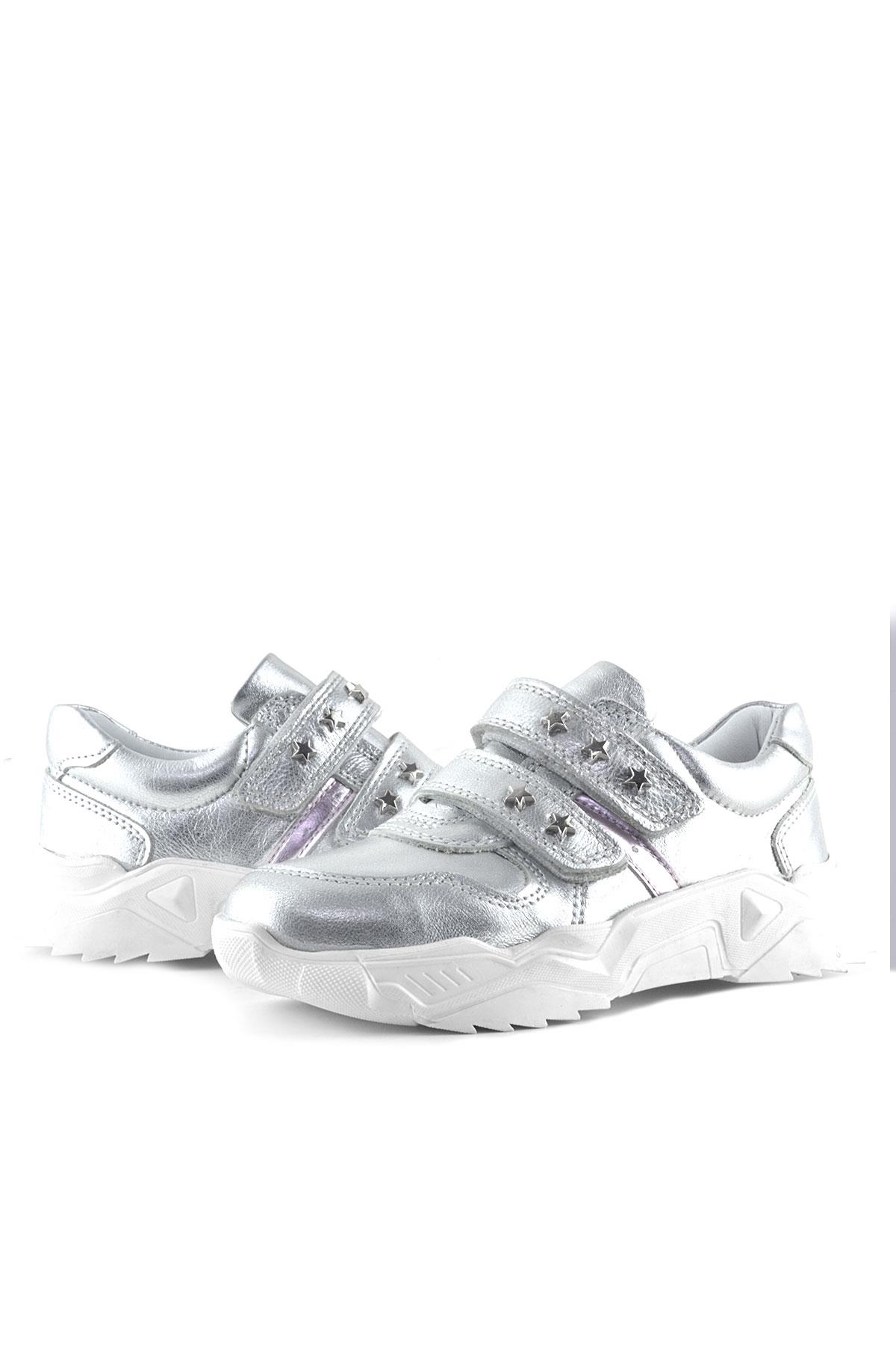 Rakerplus Hakiki Deri Gümüş Yıldız Detaylı Kız Çocuk Spor Ayakkabı
