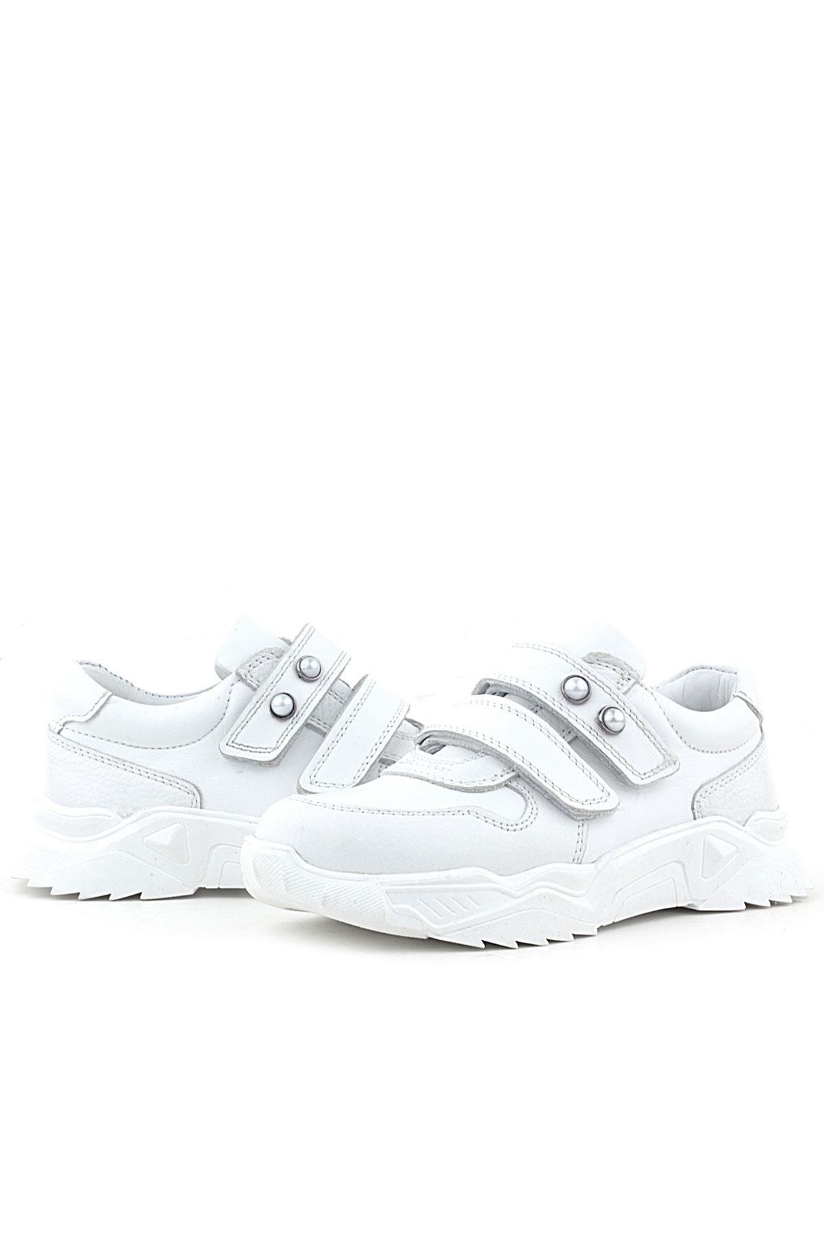 Rakerplus Hakiki Deri Beyaz Taşlı Kız Çocuk Sneakers Ayakkabı