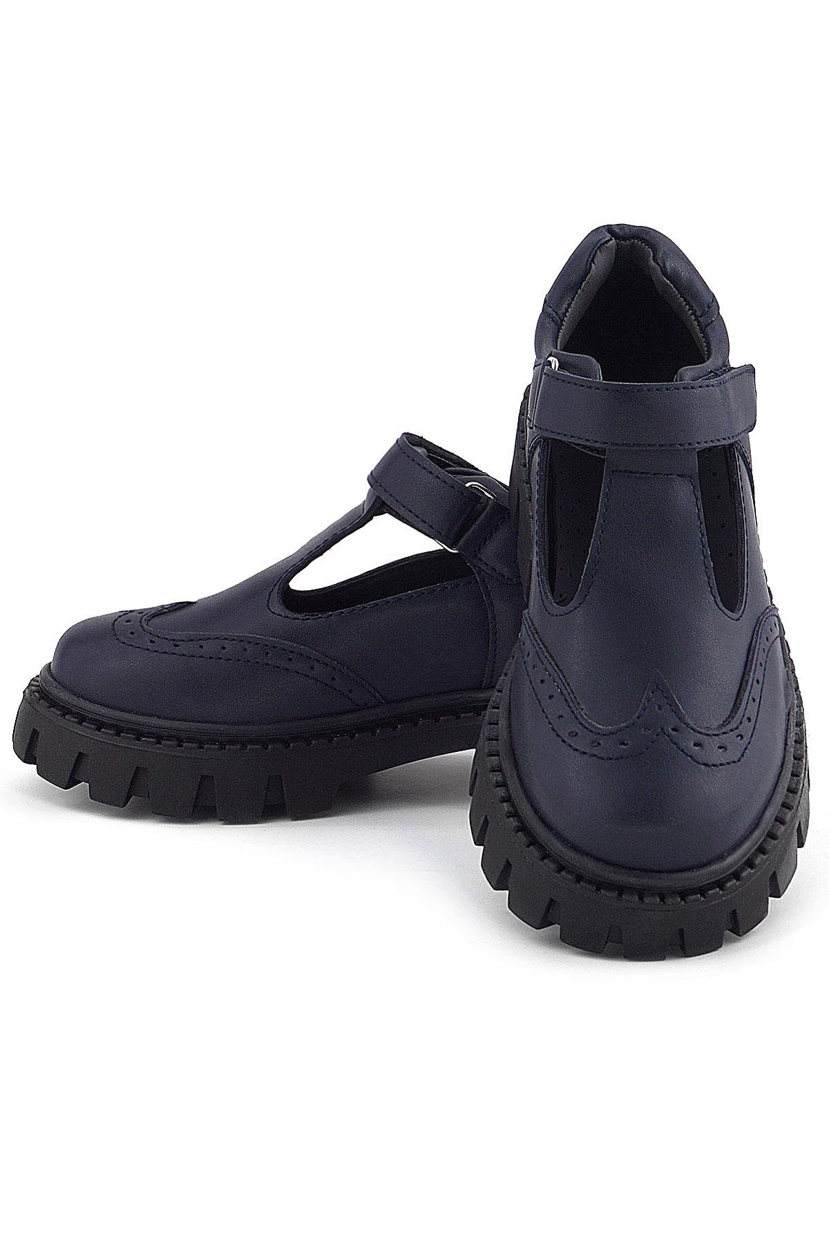 Rakerplus Lacivert Mat Cırtlı Kız Çocuk Okul Ayakkabı