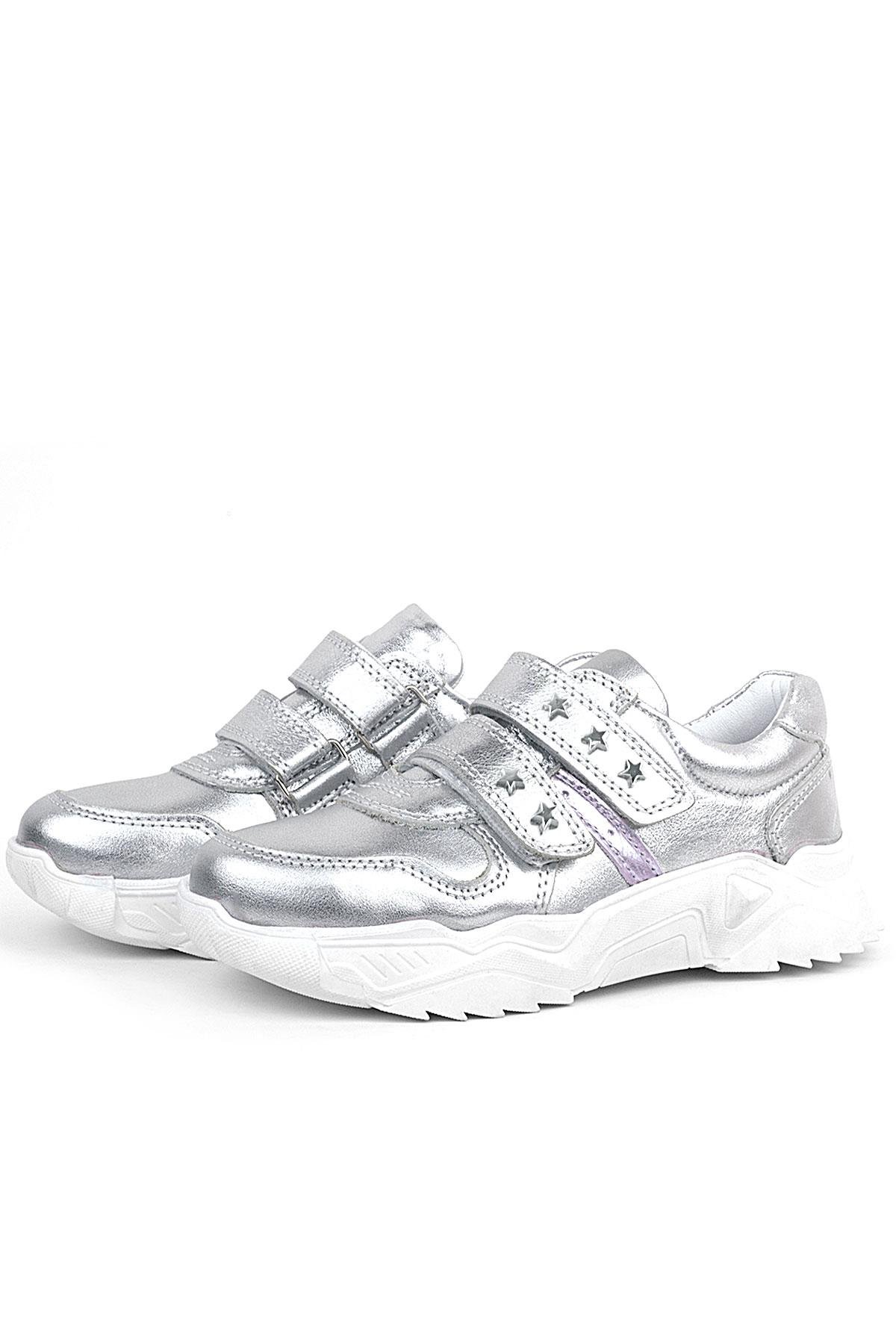 Rakerplus Hakiki Deri Gümüş Yıldız Detaylı Kız Çocuk Spor Ayakkabı