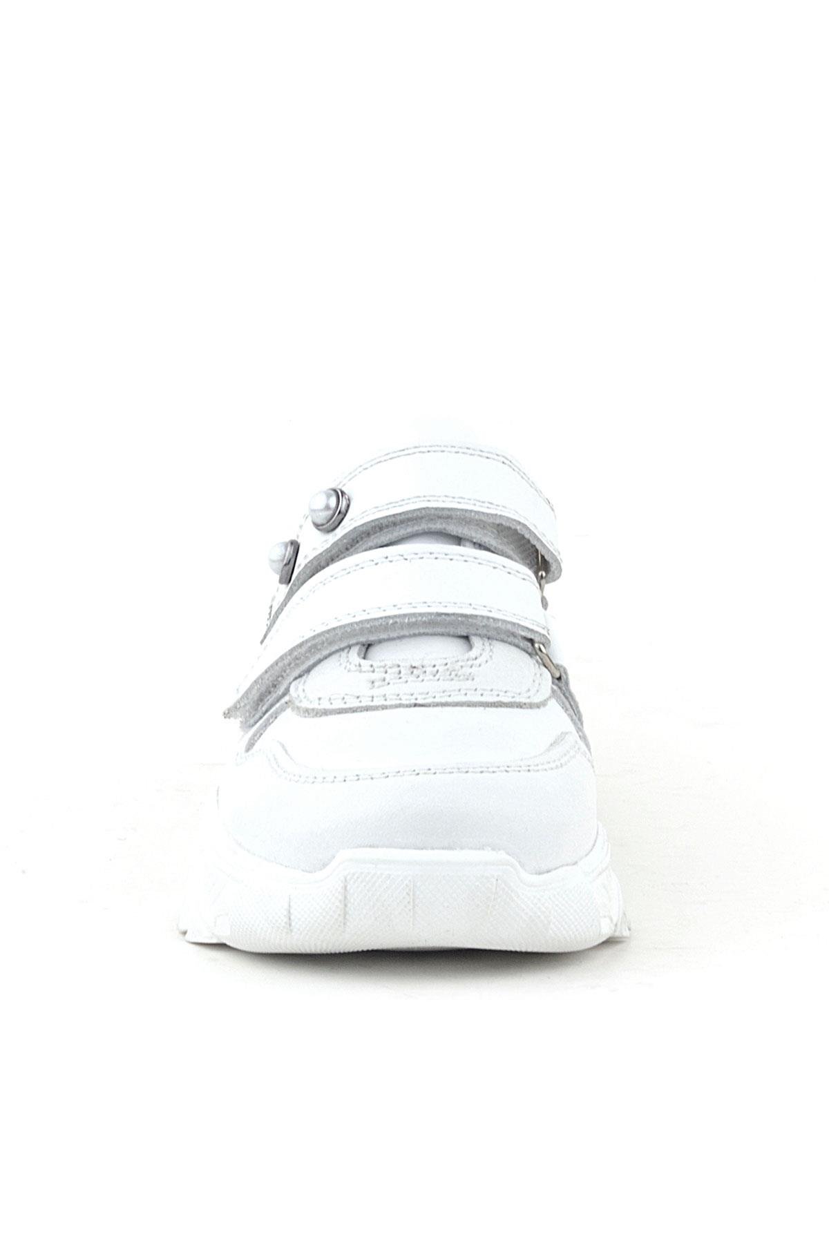 Rakerplus Hakiki Deri Beyaz Taşlı Kız Çocuk Sneakers Ayakkabı