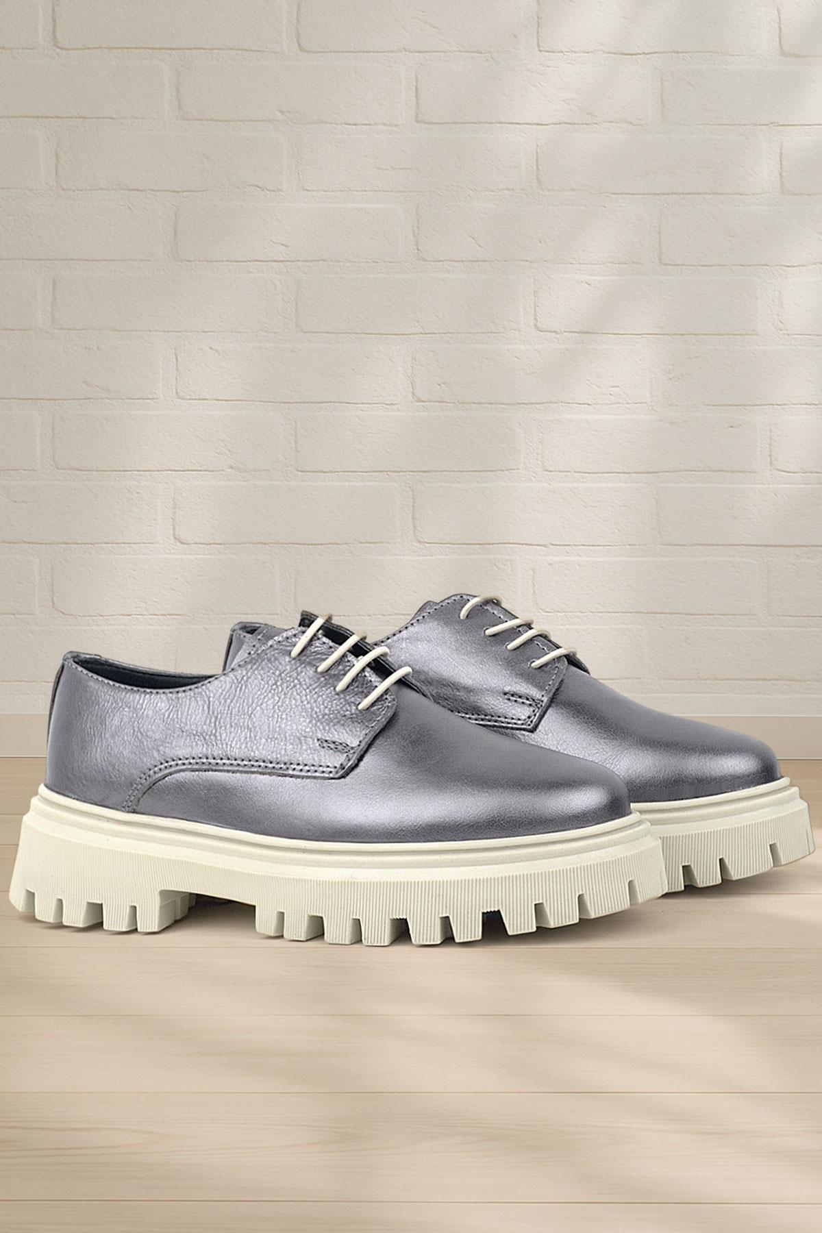 Rakerplus Platinum Genuine Leather Laced Up Women's Oxford Casual Shoes