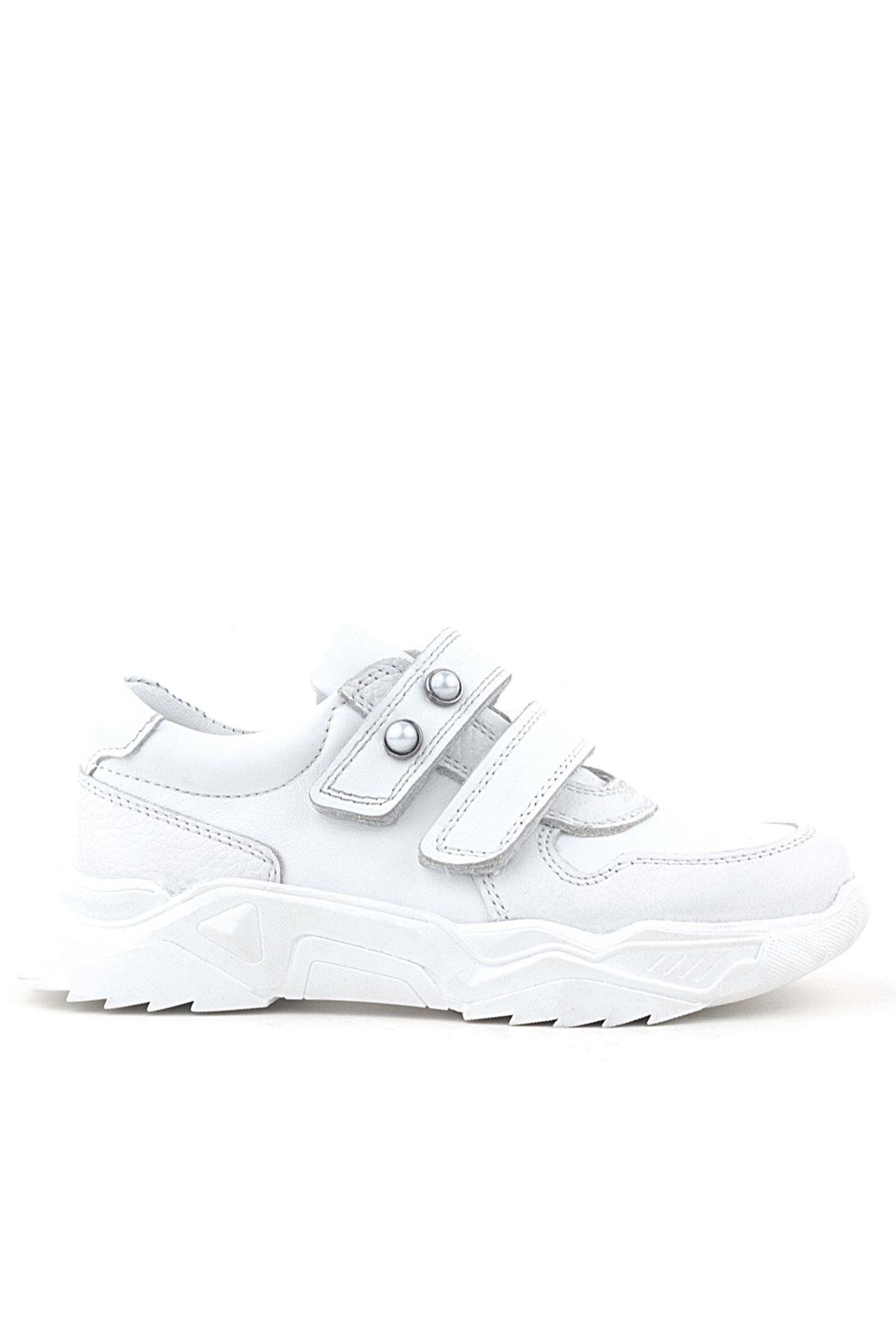 Rakerplus Hakiki Deri Beyaz Taşlı Kız Çocuk Sneakers Ayakkabı