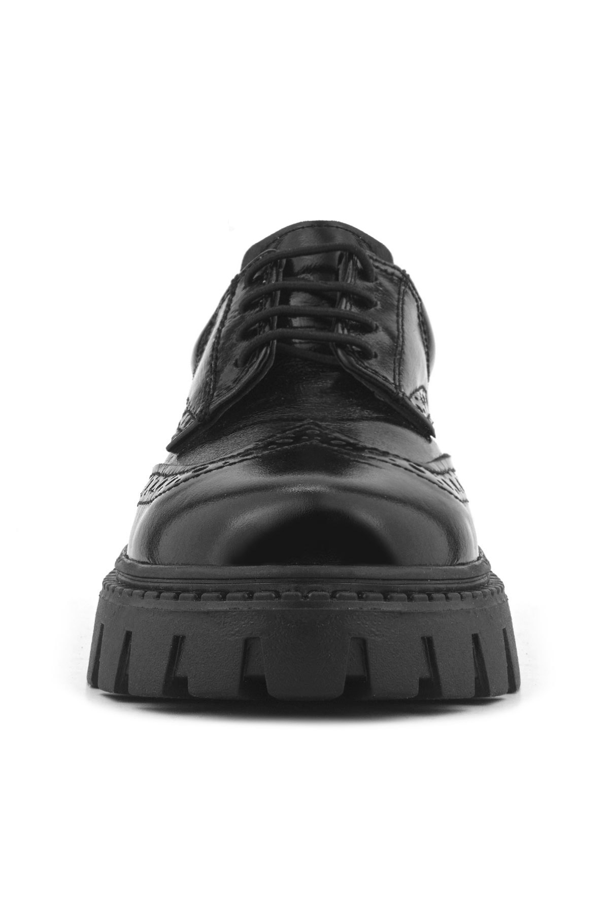 Rakerplus Hakiki Deri Siyah Kırışık Rugan Oxford Çocuk Günlük Ayakkabı