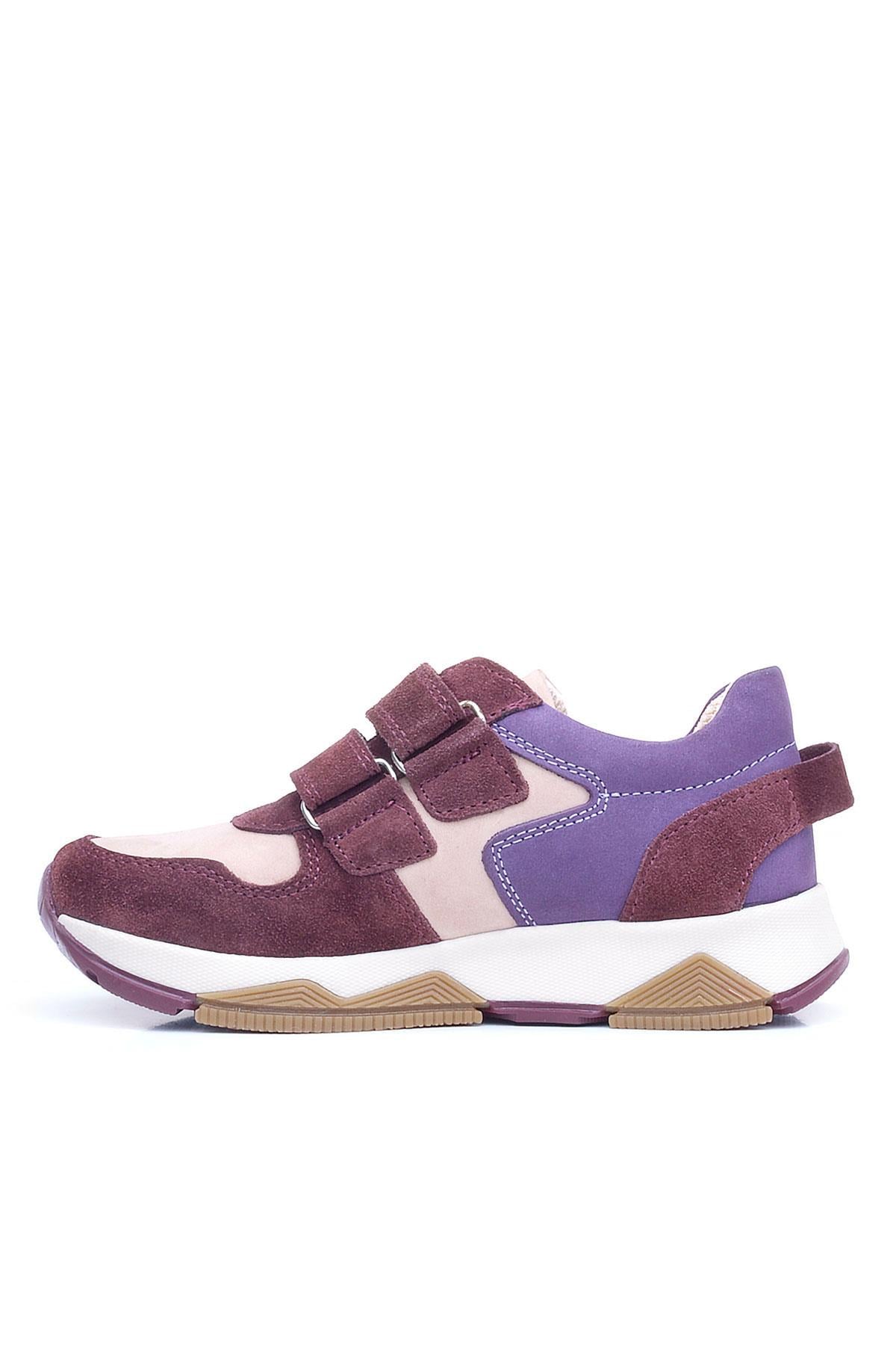 Rakerplus Hakiki Deri Bordo Pembe Metal Detaylı Kız Çocuk Sneakers Ayakkabı