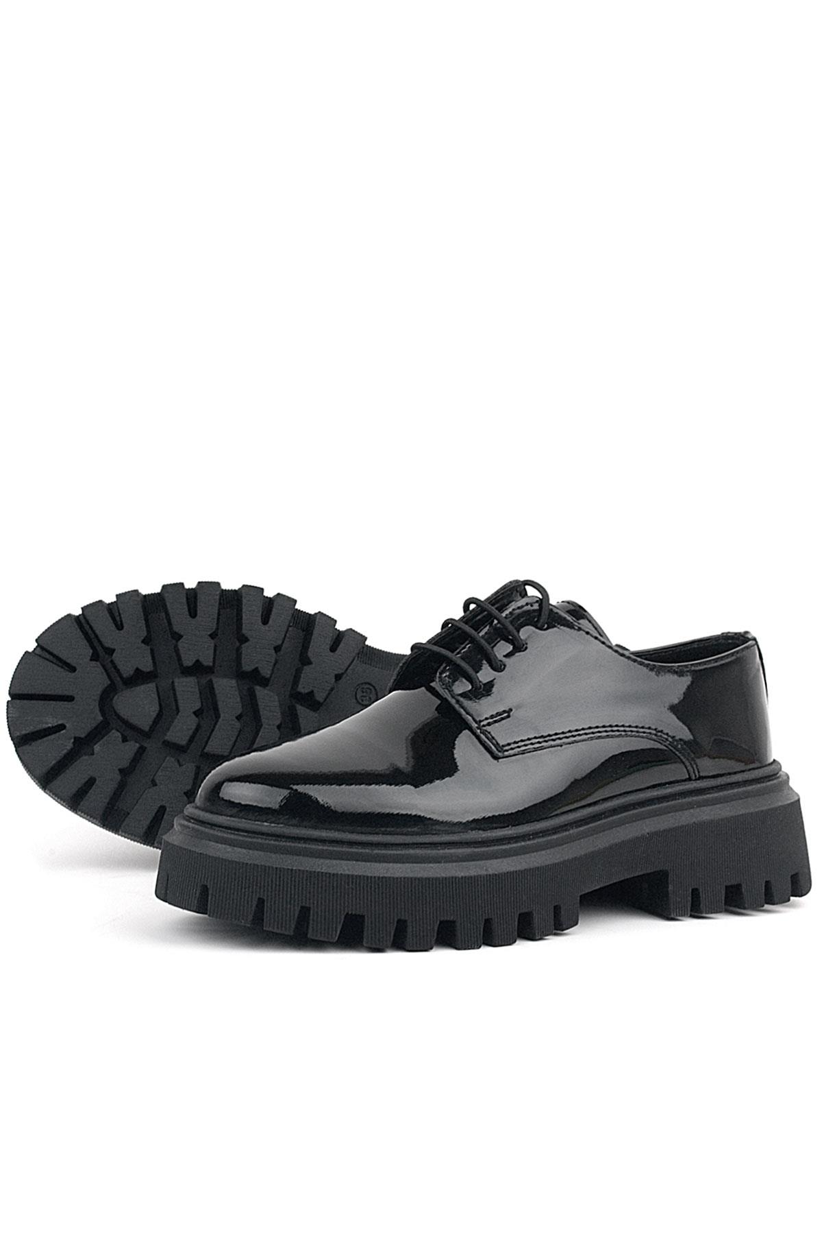 Rakerplus Black Patient Leather Laced Up Loafer Girls Kids' Casual Shoes