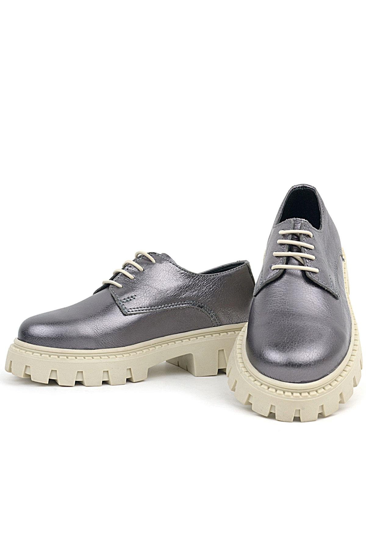 Rakerplus Platinum Genuine Leather Laced Up Girls Kids' Oxford School Shoes