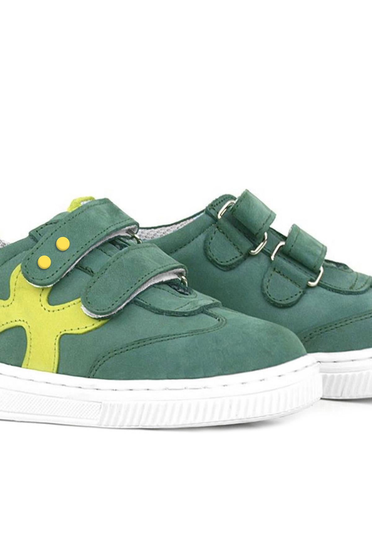 Rakerplus Hakiki Deri Yeşil Cırtlı Metal Detaylı Çocuk Spor Ayakkabı