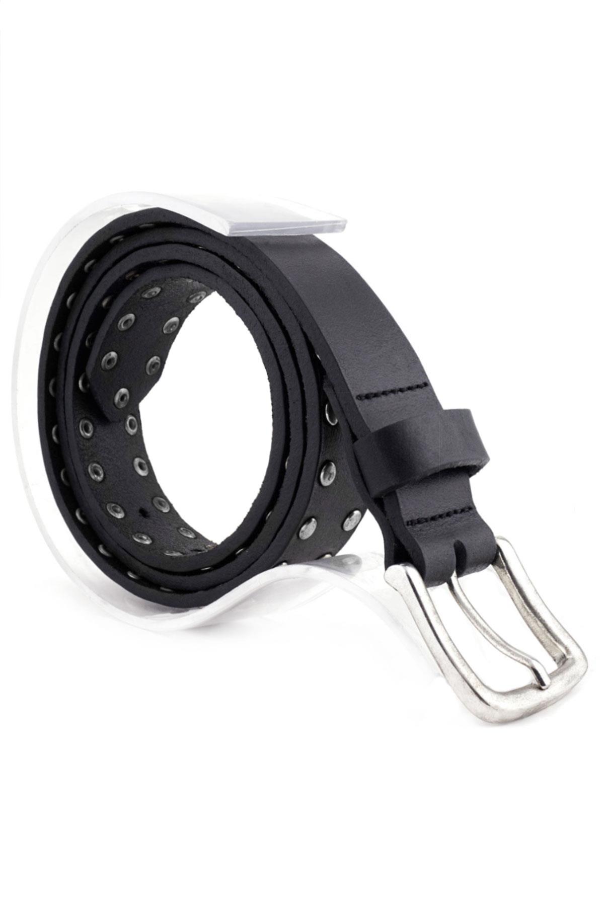 Rakerplus Hakiki Manda Derisi Siyah Metal Detaylı Kız Çocuk Kemer