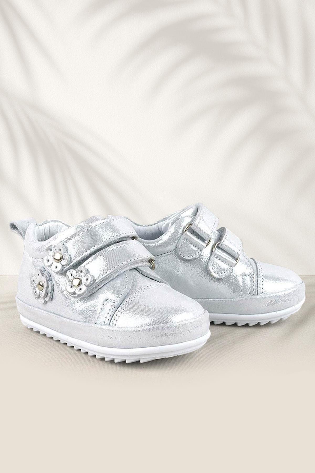 Rakerplus Genuine Leather Silver Anatomic Baby Girls First Step Shoes