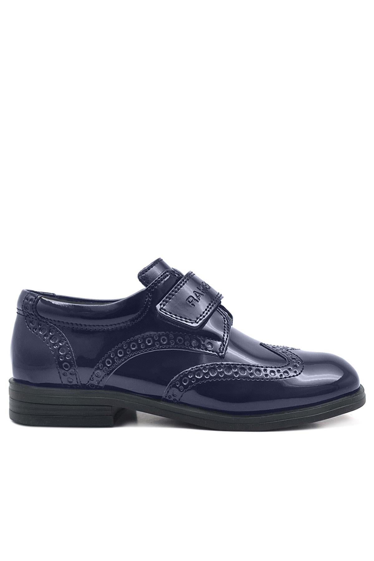 Rakerplus Navy Blue Velcro Oxford Boys Patent Leather Shoes 3060-LR-C.26