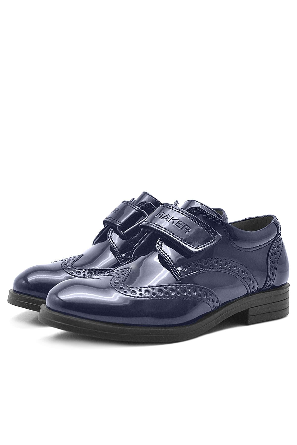 Rakerplus Navy Blue Velcro Oxford Boys Patent Leather Shoes 3060-LR-C.26