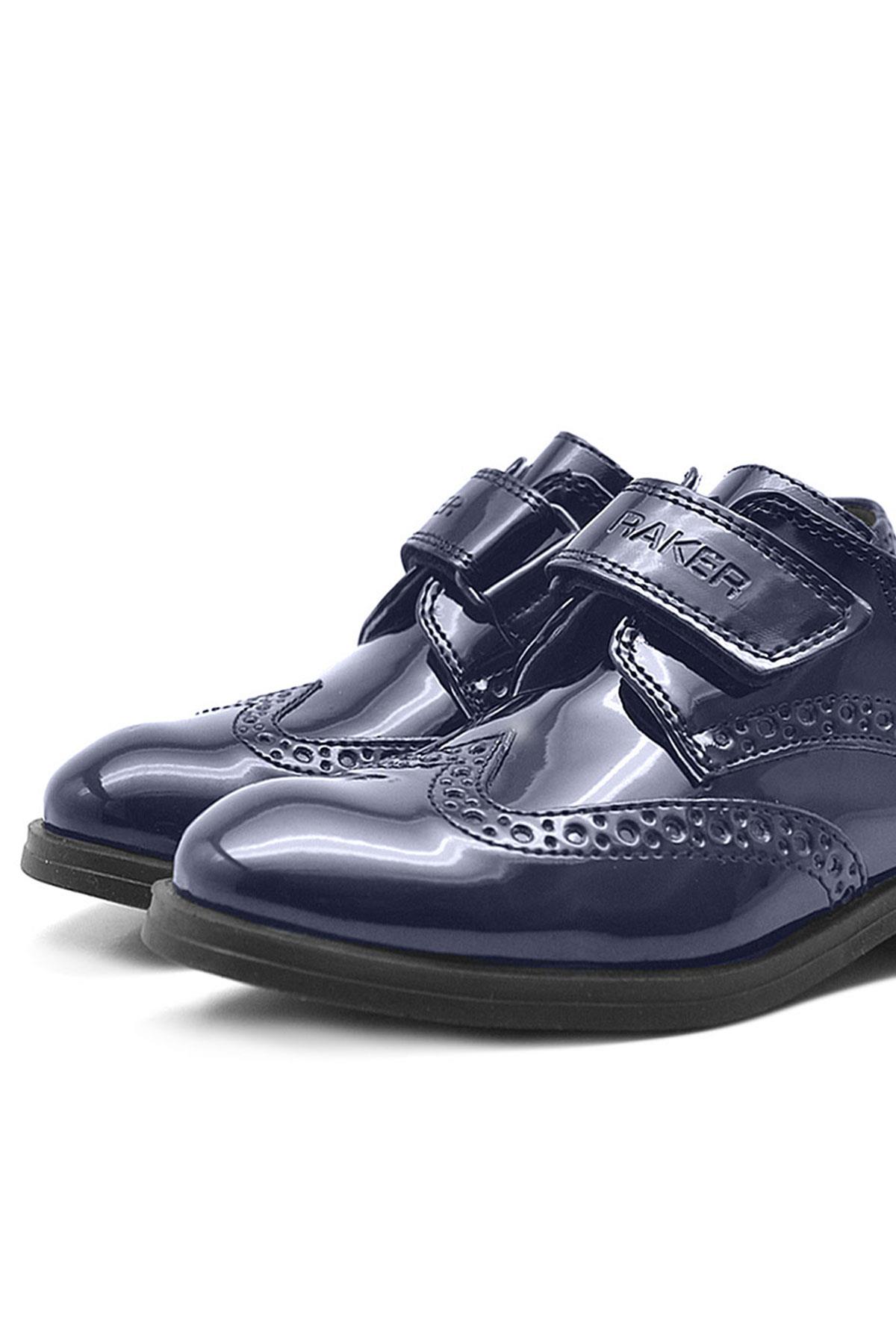 Rakerplus Navy Blue Velcro Oxford Boys Patent Leather Shoes 3060-LR-C.26