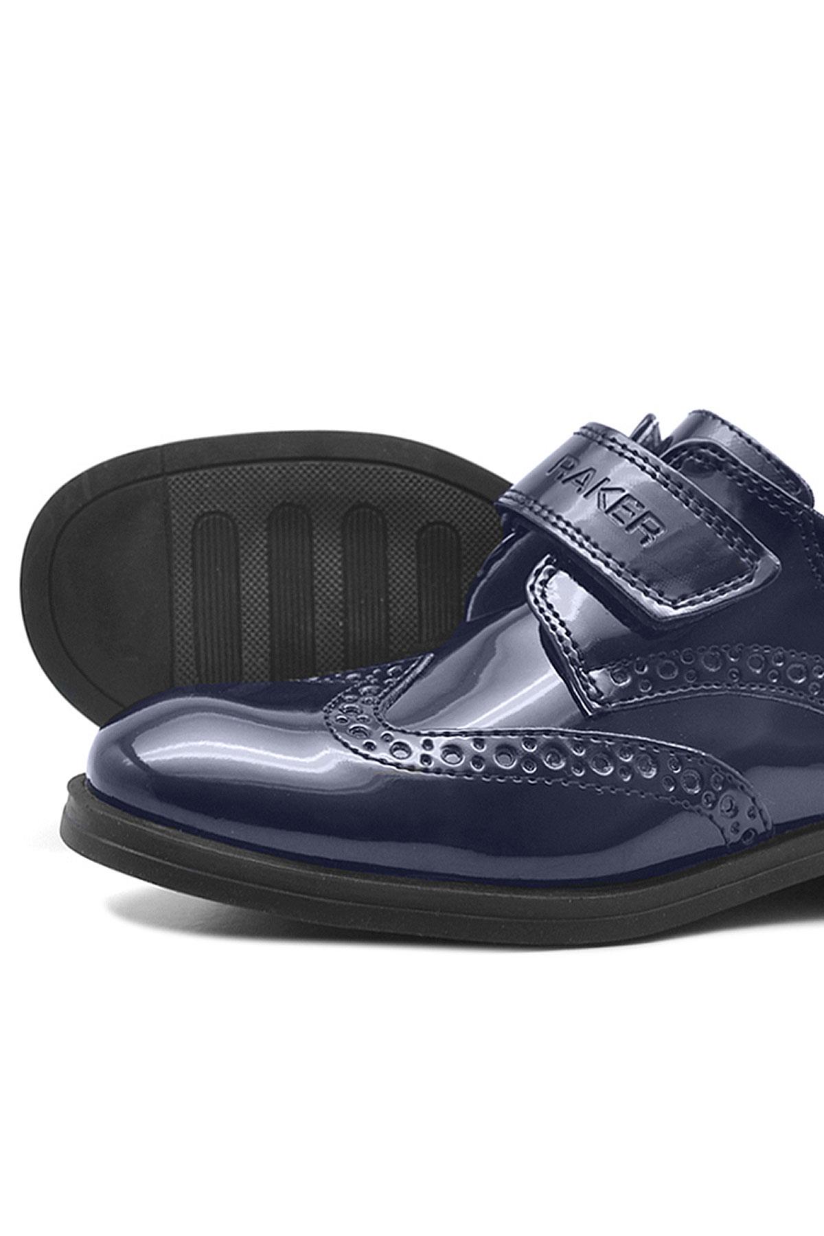 Rakerplus Navy Blue Velcro Oxford Boys Patent Leather Shoes 3060-LR-C.26