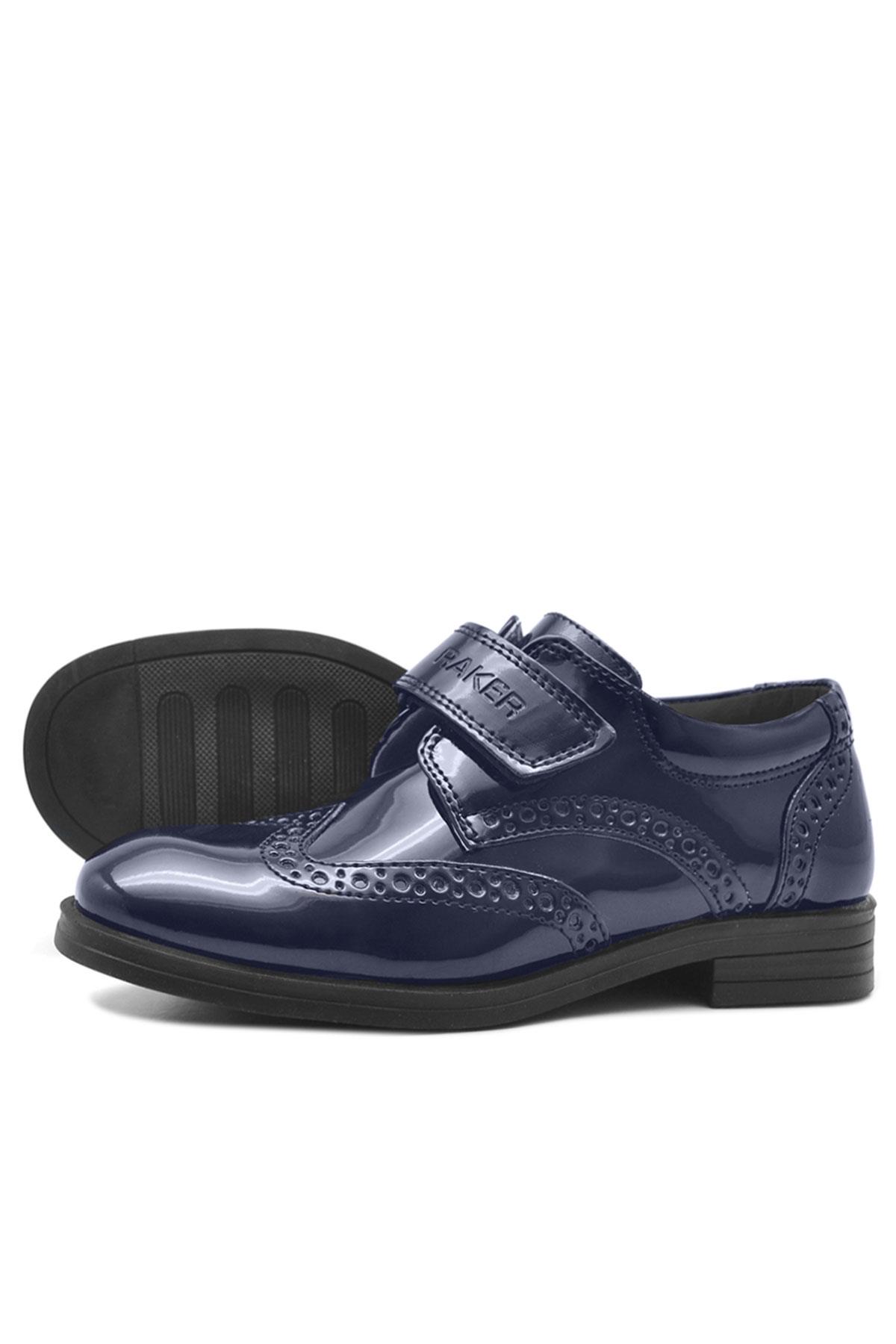 Rakerplus Navy Blue Velcro Oxford Boys Patent Leather Shoes 3060-LR-C.26