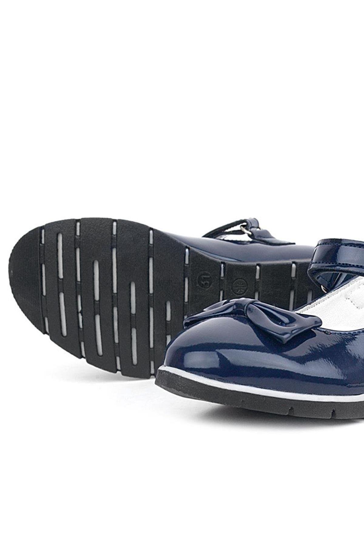 Rakerplus Lacivert Rugan Fiyonklu Cırtlı Kız Çocuk Babet 101-LR.28