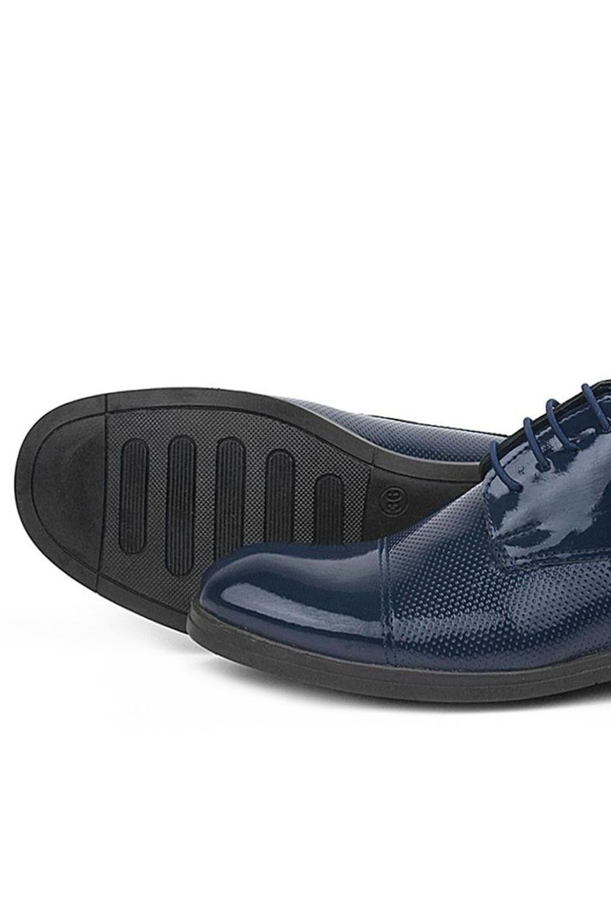 Rakerplus Lacivert Rugan Oxford Bağcıklı Klasik Çocuk Ayakkabı 3021-LR-B.36