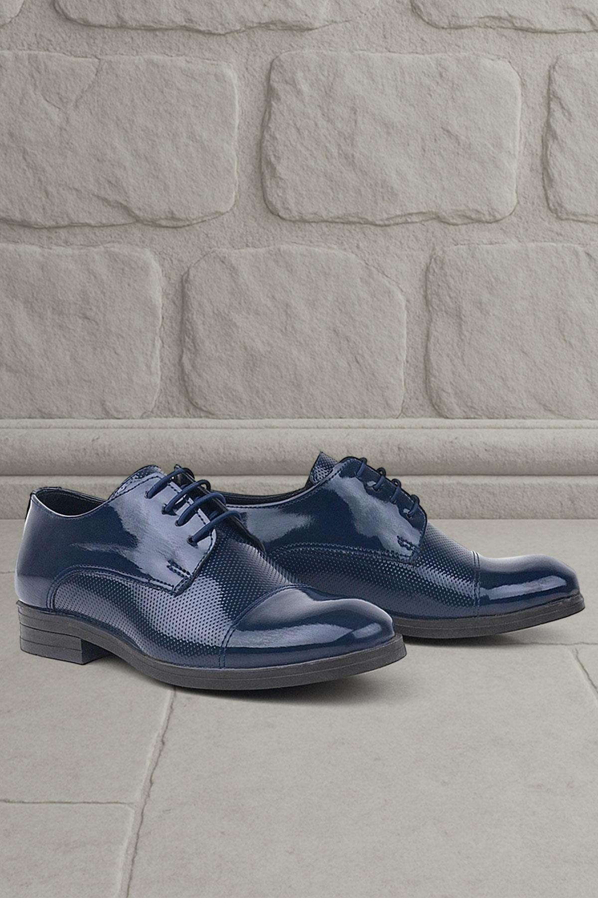 Rakerplus Navy Blue Patient Leather Oxford Laced Up Classic Kids' Shoes 3021-LR-B.26