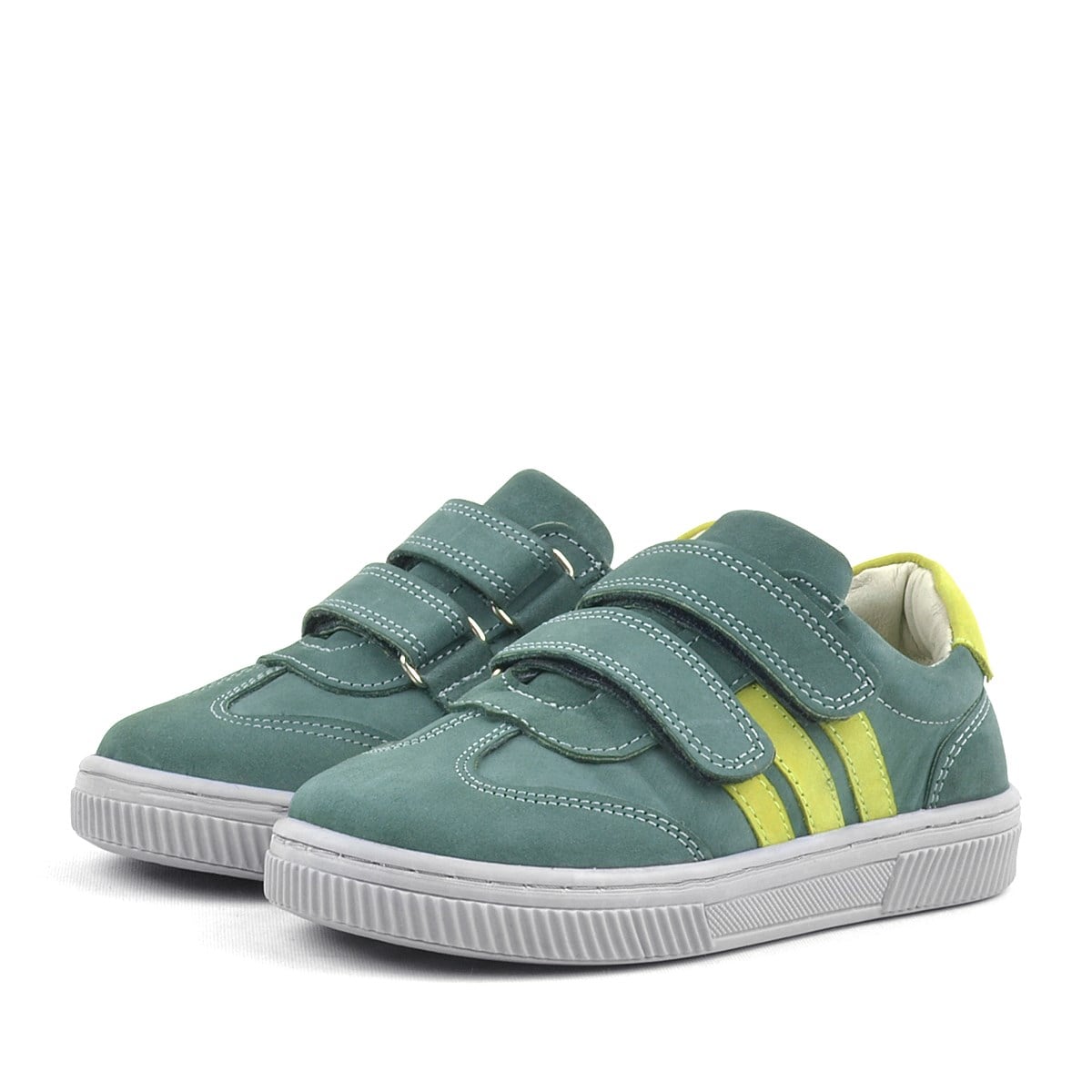 Rakerplus Paw Hakiki Deri Yeşil Cırtlı Çocuk Spor Ayakkabı Sneaker