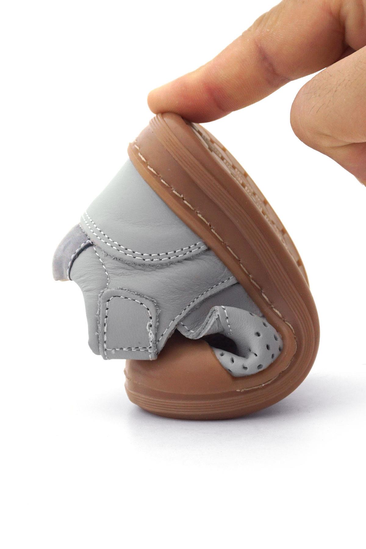 Rakerplus Shaun Hakiki Deri Açık Gri Cırtlı Anatomik Bebek Sandalet R620-GG.25