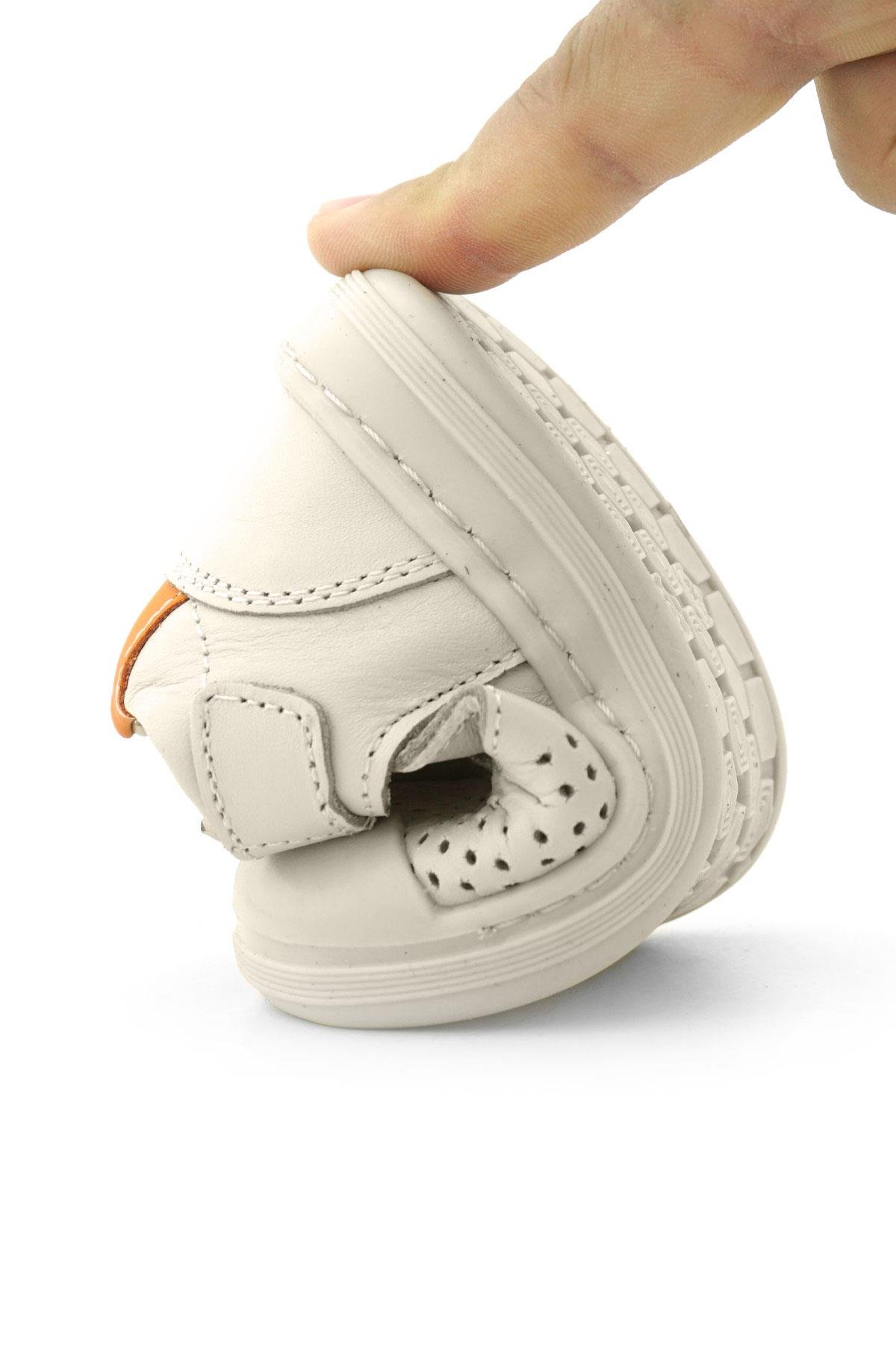 Rakerplus Shaun Hakiki Deri Bej Turuncu Cırtlı Anatomik Bebek Sandalet R620-BJTU.25