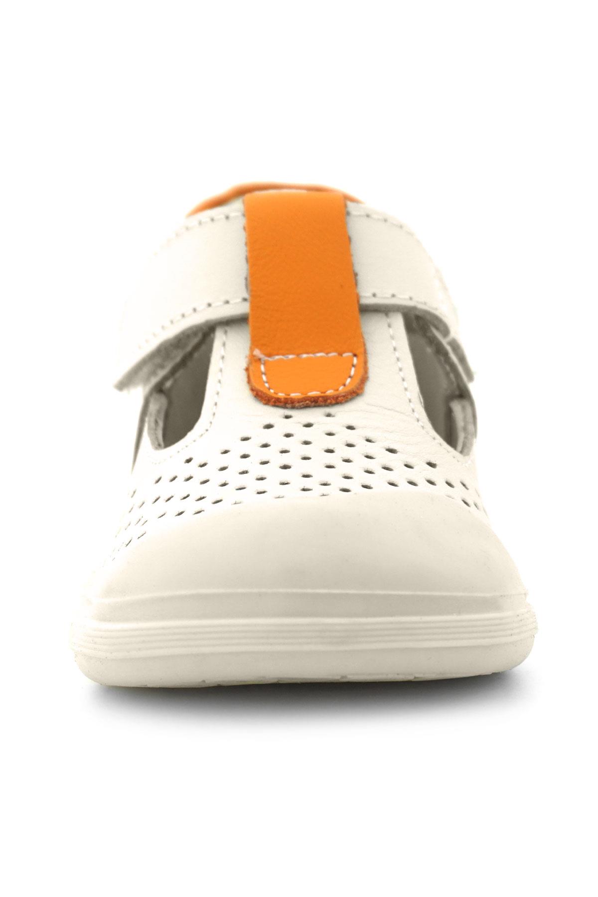 Rakerplus Shaun Hakiki Deri Bej Turuncu Cırtlı Anatomik Bebek Sandalet R620-BJTU.25