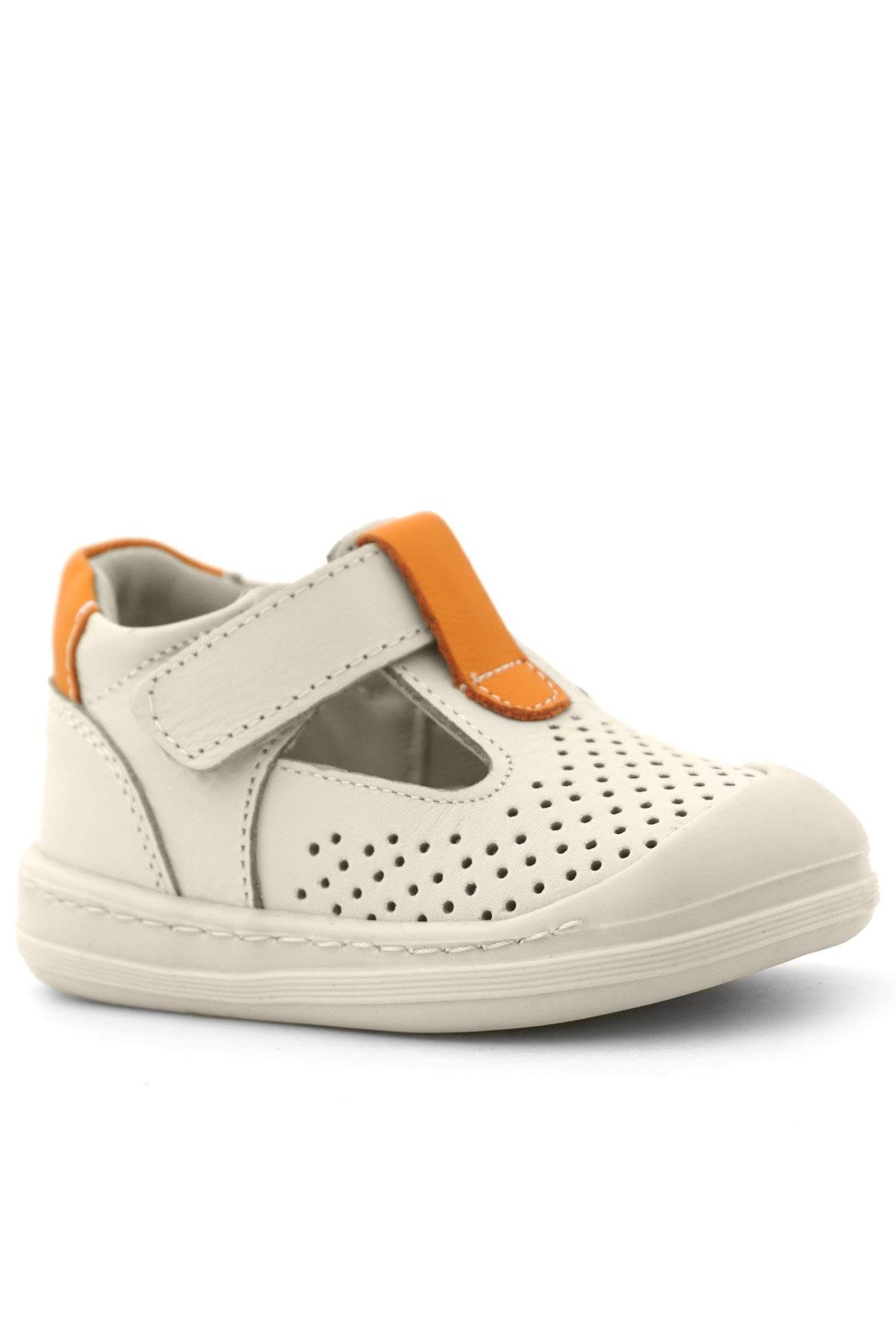 Rakerplus Shaun Hakiki Deri Bej Turuncu Cırtlı Anatomik Bebek Sandalet R620-BJTU.25