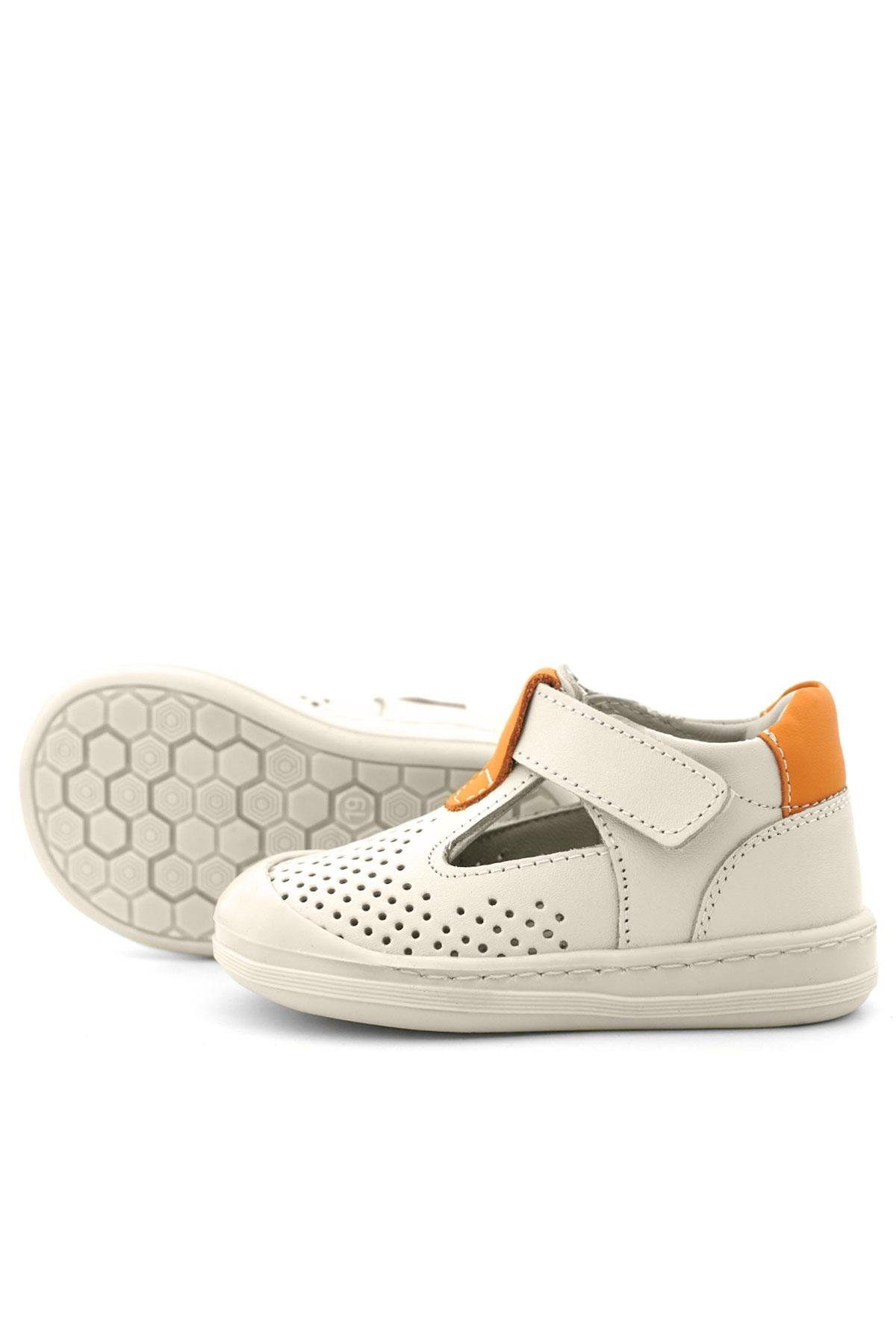 Rakerplus Shaun Hakiki Deri Bej Turuncu Cırtlı Anatomik Bebek Sandalet R620-BJTU.25