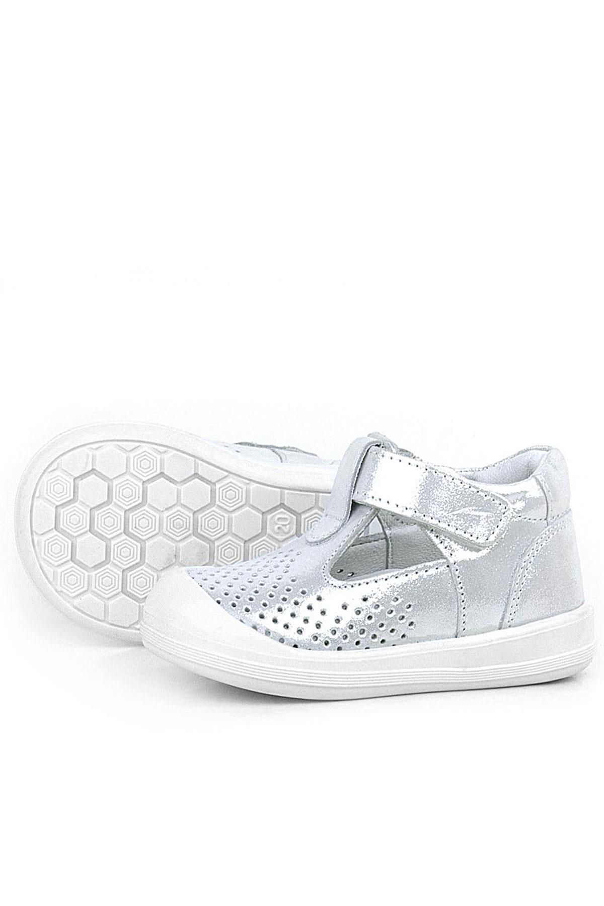 Rakerplus Shaun Hakiki Deri Beyaz Simli Cırtlı Anatomik Bebek Sandalet Ayakkabı R620-BSS.19