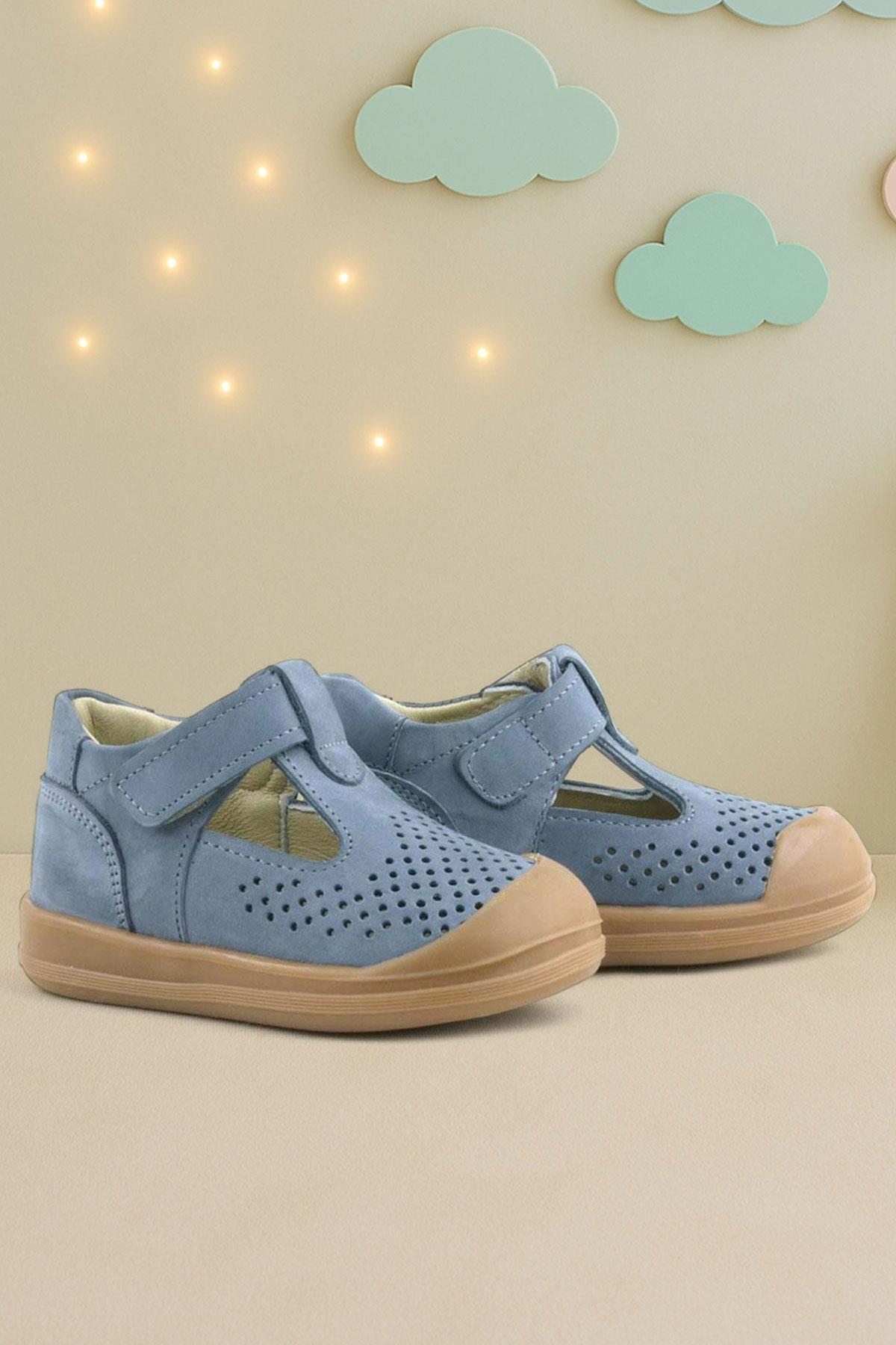 Rakerplus Shaun Hakiki Deri Gri Cırtlı Anatomik Bebek Sandalet R620-GR.19