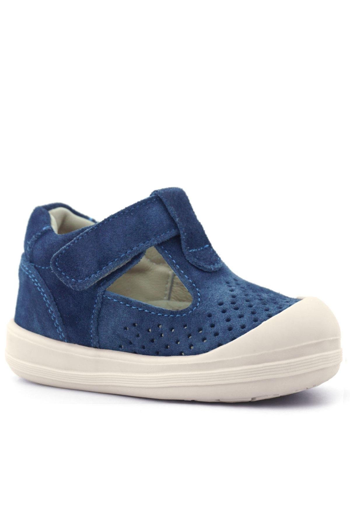 Rakerplus Shaun Hakiki Deri Lacivert Beyaz Cırtlı Anatomik Bebek Sandalet R620-LBE.25