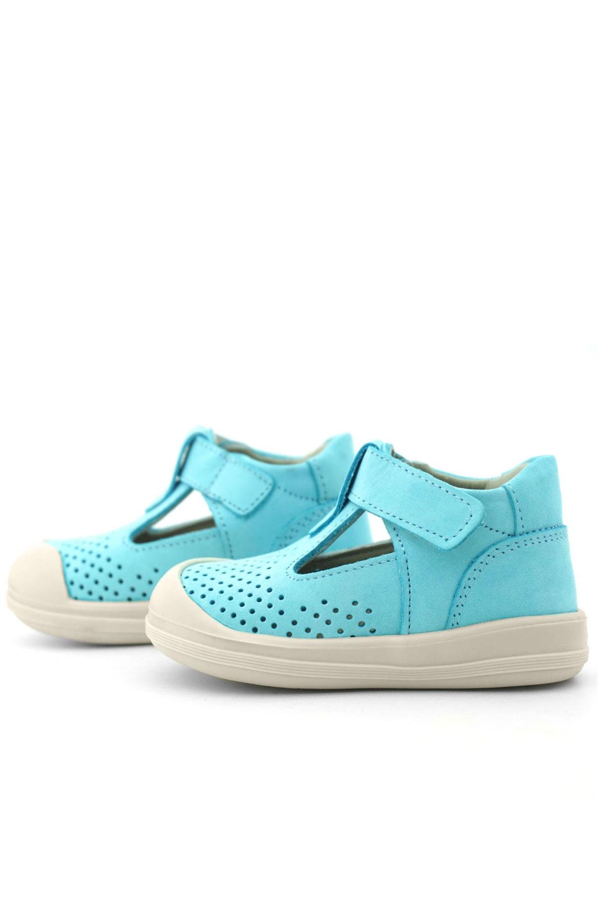 Rakerplus Shaun Hakiki Deri Mavi Beyaz Cırtlı Anatomik Bebek Sandalet R620-MABE.25