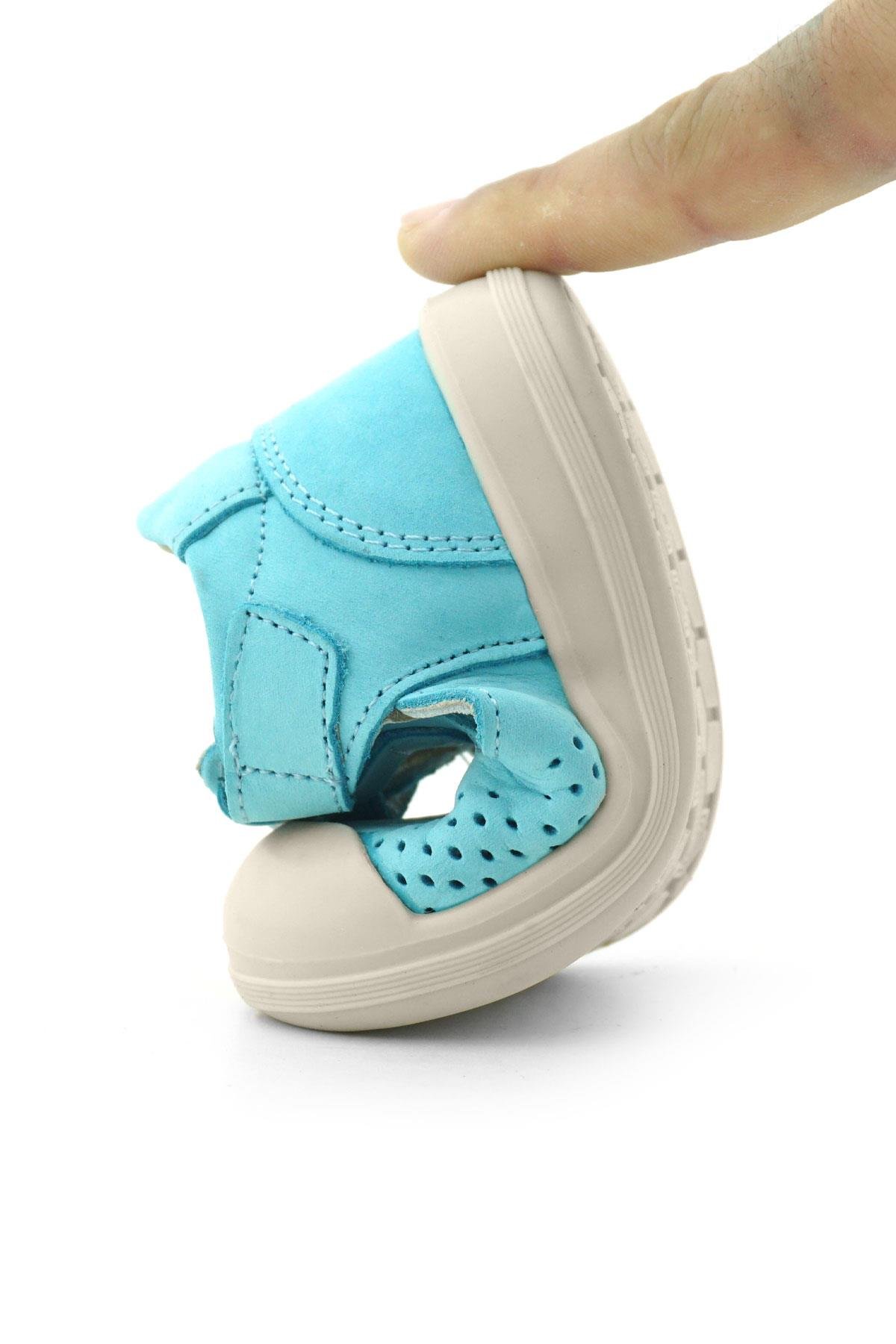 Rakerplus Shaun Hakiki Deri Mavi Beyaz Cırtlı Anatomik Bebek Sandalet R620-MABE.25