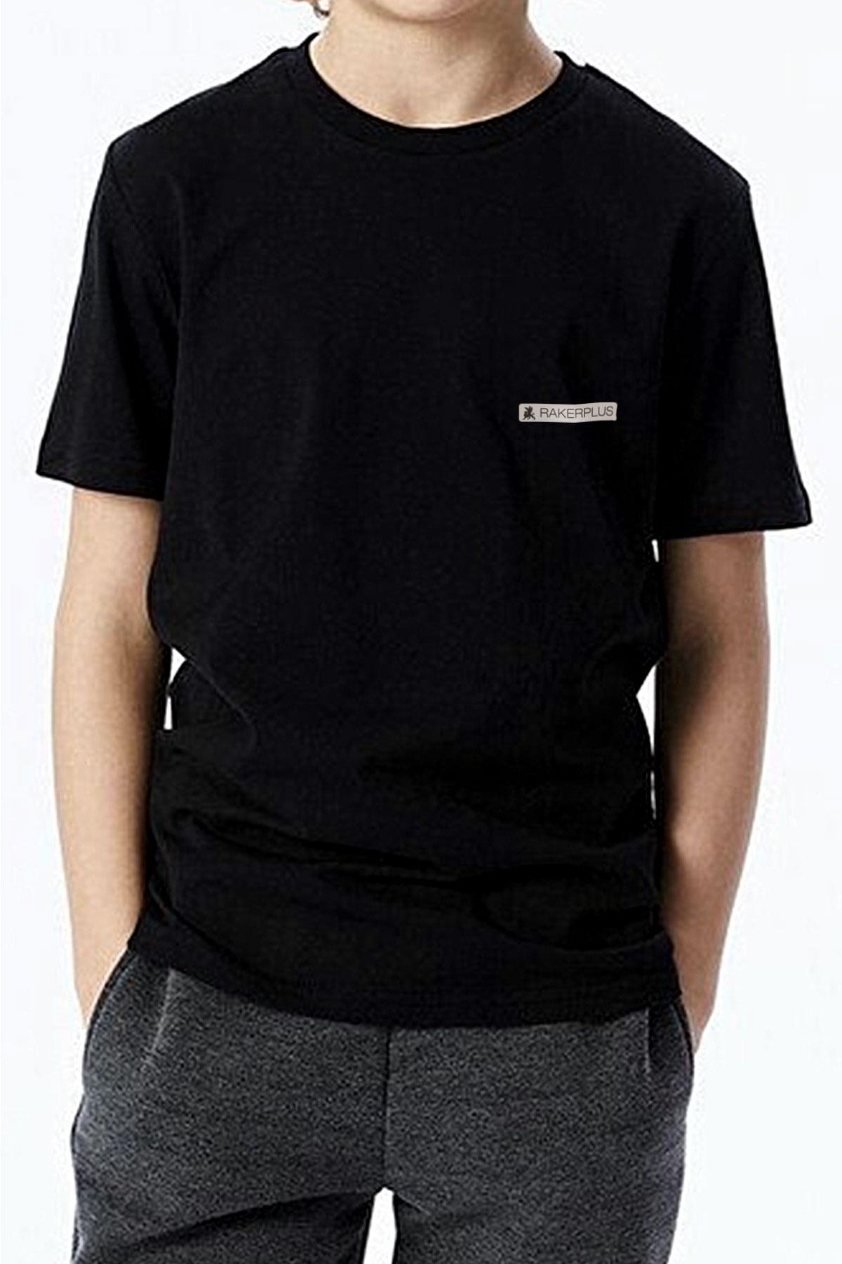 Rakerplus Siyah %100 Pamuk Unisex Kısa Kollu Çocuk Tişört CTS-001-S.XL