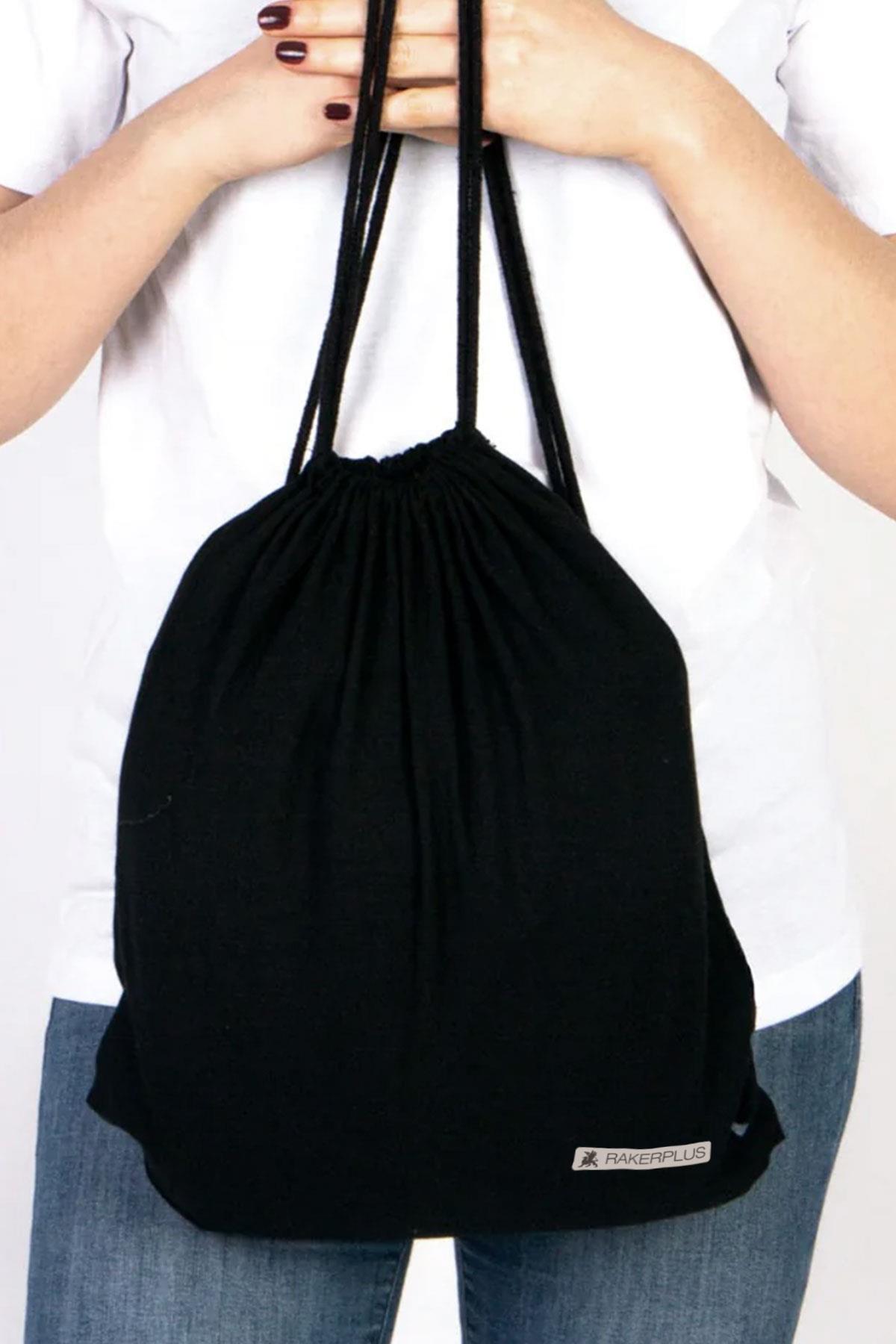 Rakerplus Siyah 35x40 cm Unisex Ham Bez Büzgülü Sırt Ayakkabı Çantası RC-0006-S