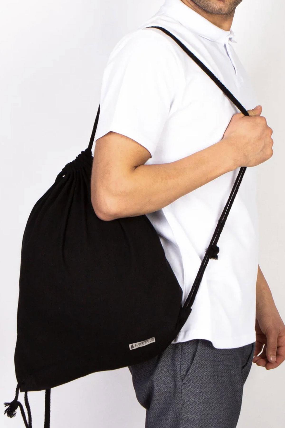 Rakerplus Siyah 35x40 cm Unisex Ham Bez Büzgülü Sırt Ayakkabı Çantası RC-0006-S