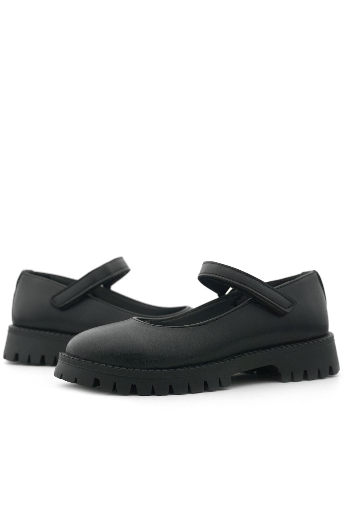 Rakerplus Siyah Mat Cırtlı Kalın Tabanlı Kız Çocuk Okul Ayakkabısı 120-SM.30