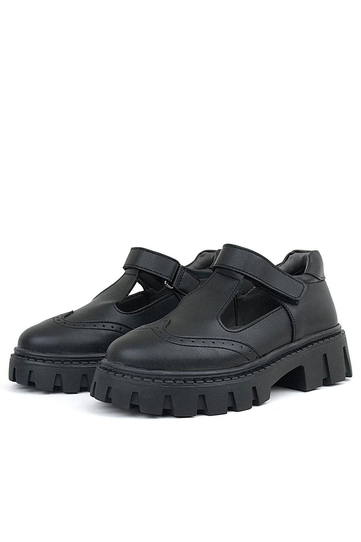 Rakerplus Siyah Mat Cırtlı Kız Çocuk Okul Ayakkabı 910-SM.31