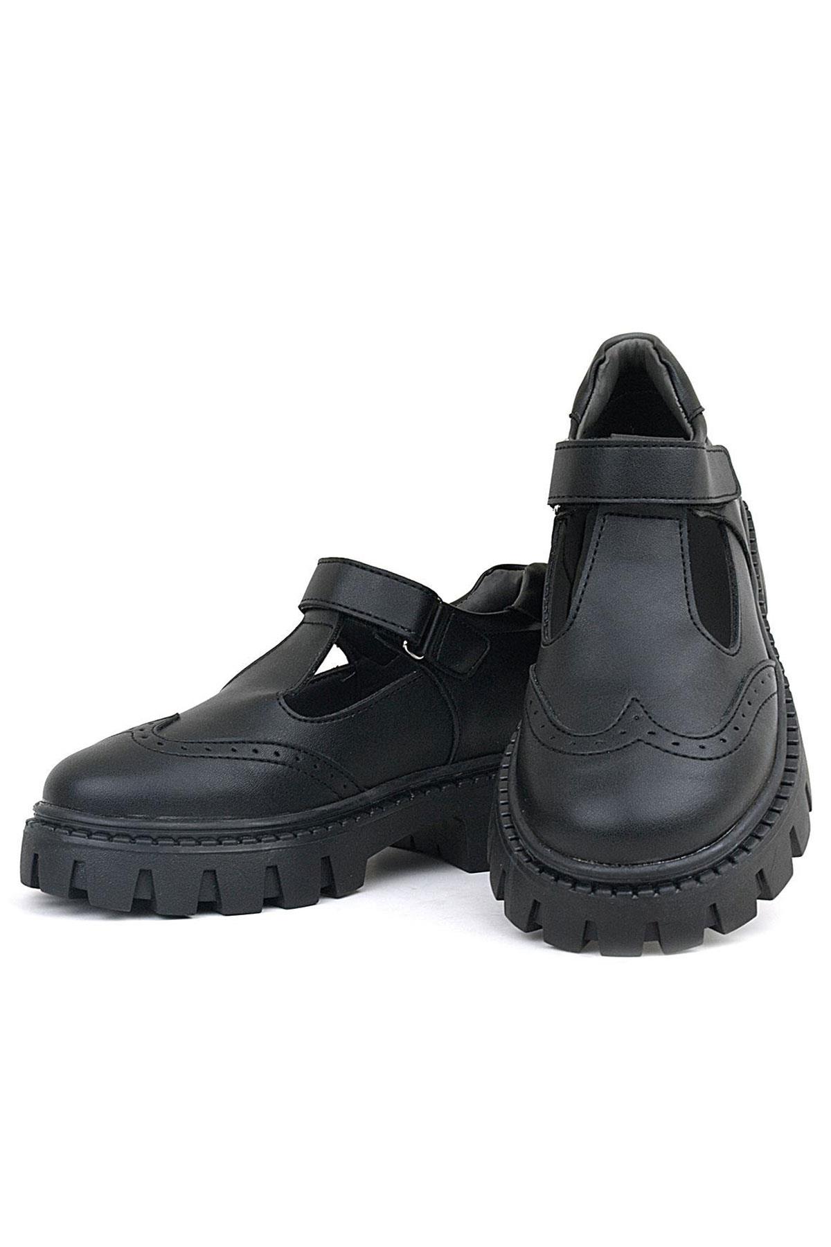 Rakerplus Siyah Mat Cırtlı Kız Çocuk Okul Ayakkabı 910-SM.31