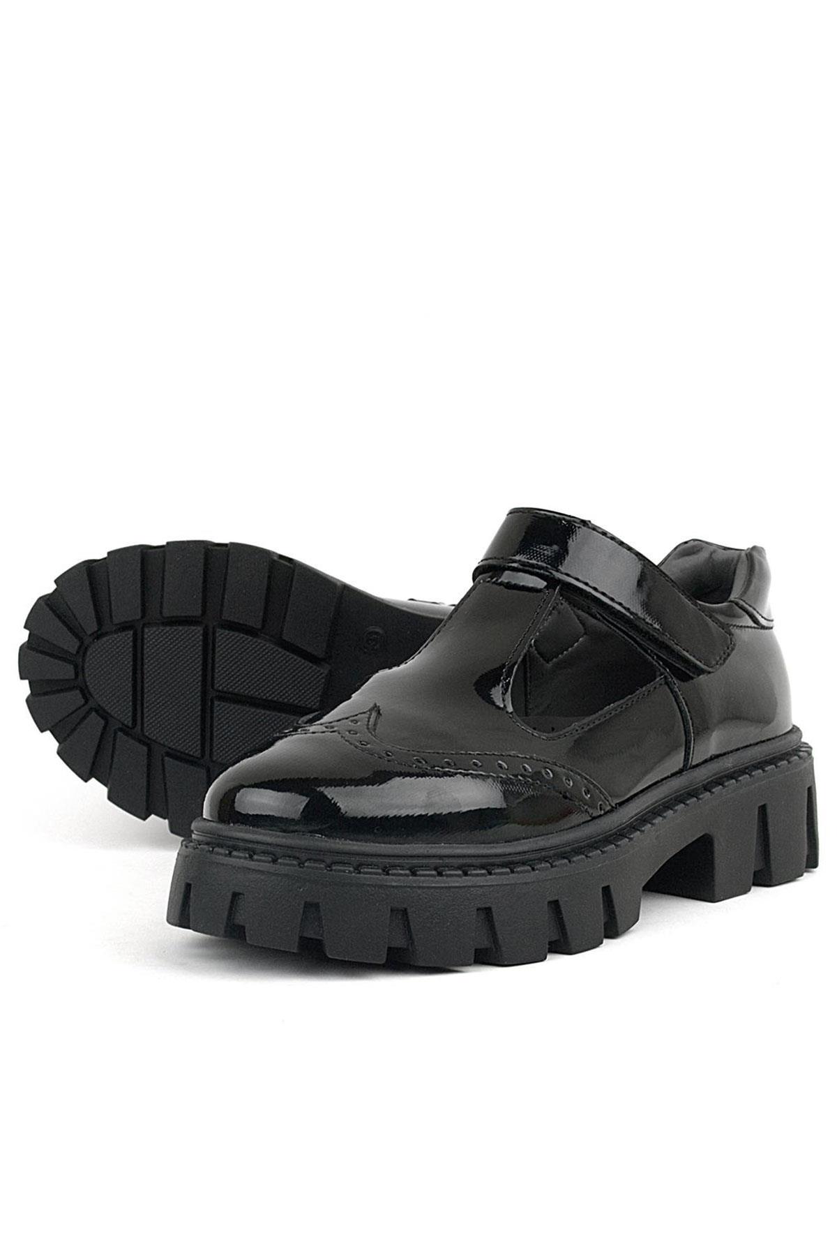 Rakerplus Black Rougan Velcro Girls' School Shoes 910-SR.31