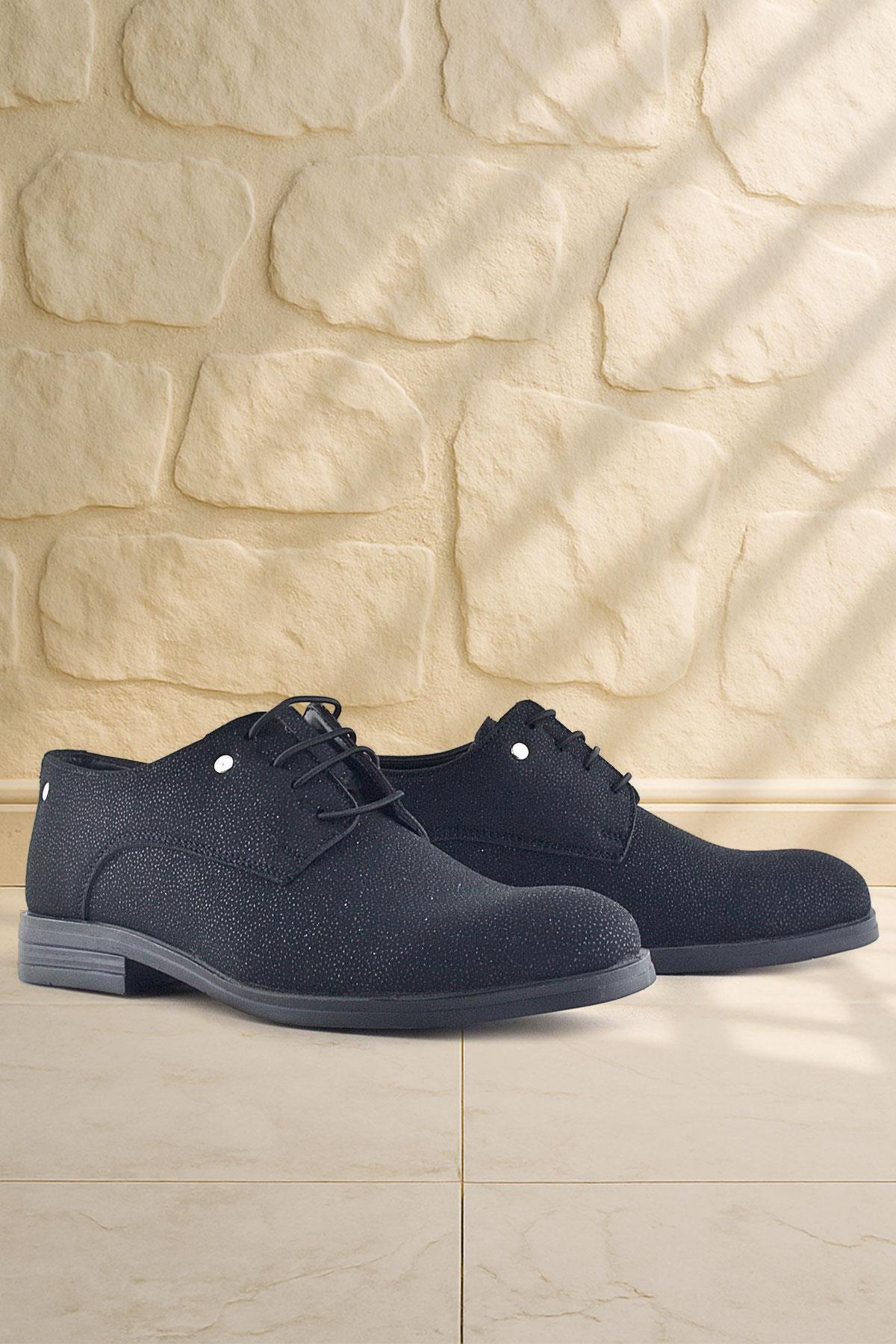 Rakerplus Siyah Simli Bağcıklı Metal Detaylı Klasik Çocuk Ayakkabı 3020-SSIMDT-B.39