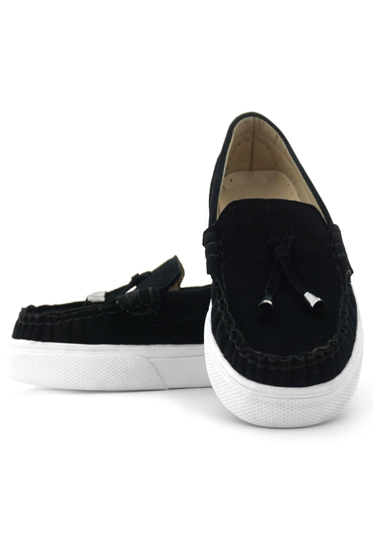 Rakerplus Siyah Süet Ekstra Hafif Çocuk Makosen Ayakkabı 3403-SN.35