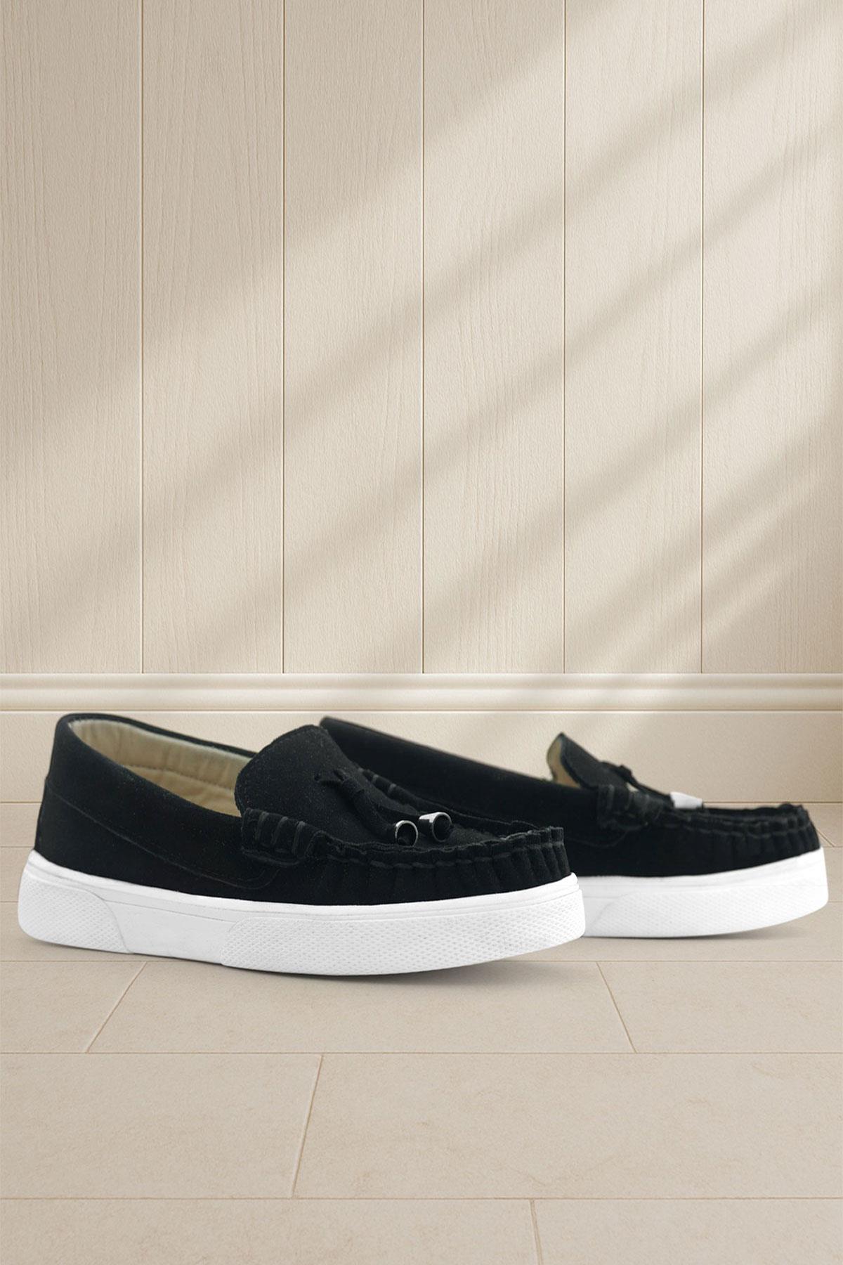 Rakerplus Siyah Süet Ekstra Hafif Çocuk Makosen Ayakkabı 3403-SN.35