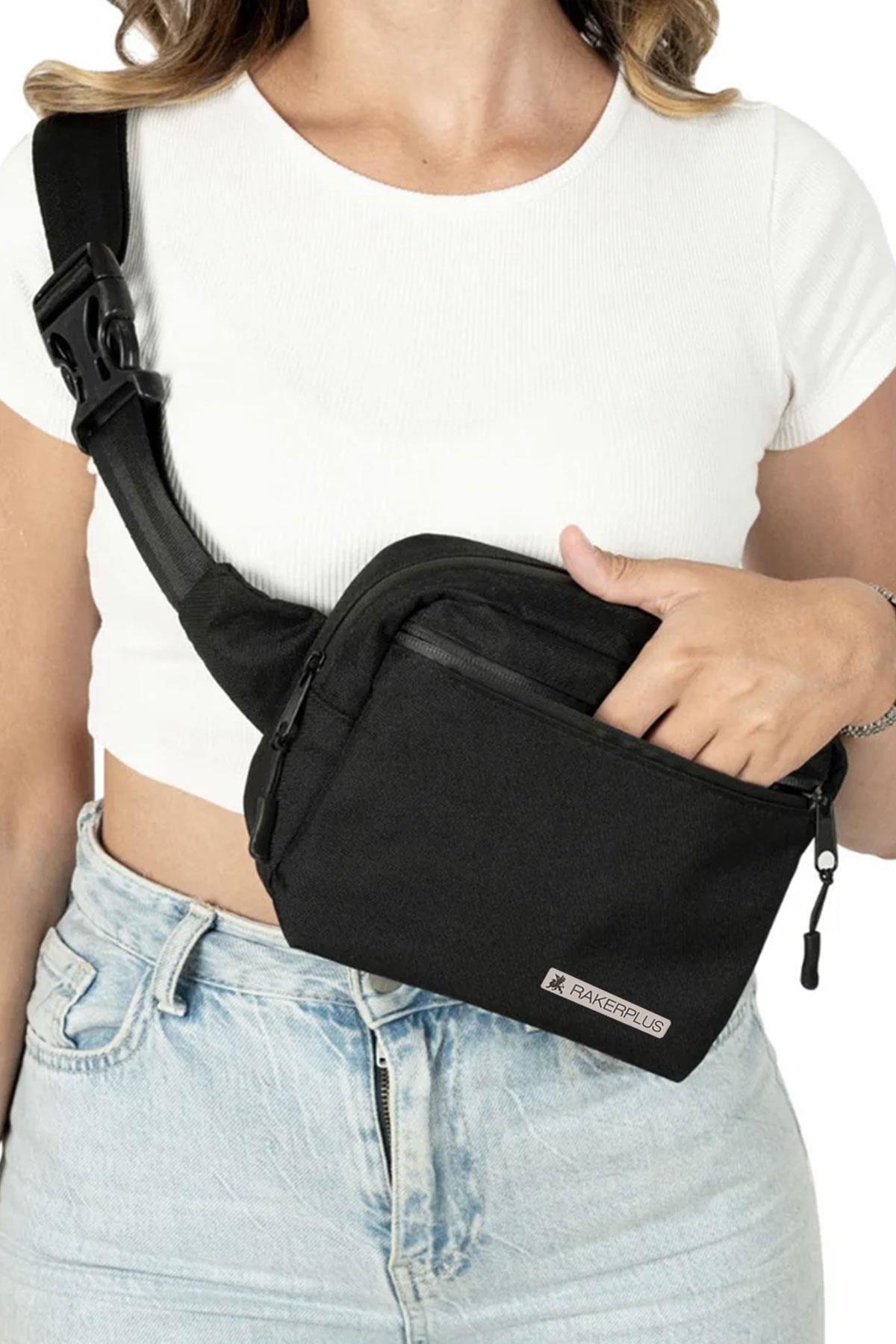 Rakerplus Siyah Unisex Minimal 21x15x5 cm Bel ve Göğüs Çantası RC-0001-S