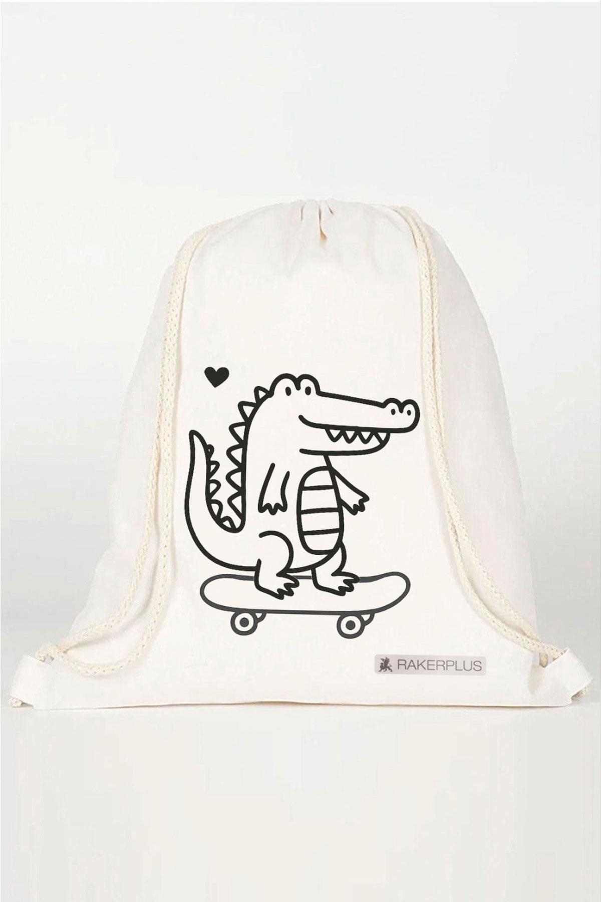 Rakerplus Tbons Özel Tasarım 35x40 cm Unisex Ham Bez Büzgülü Sırt Ayakkabı Çantası RC-0006-KRTB