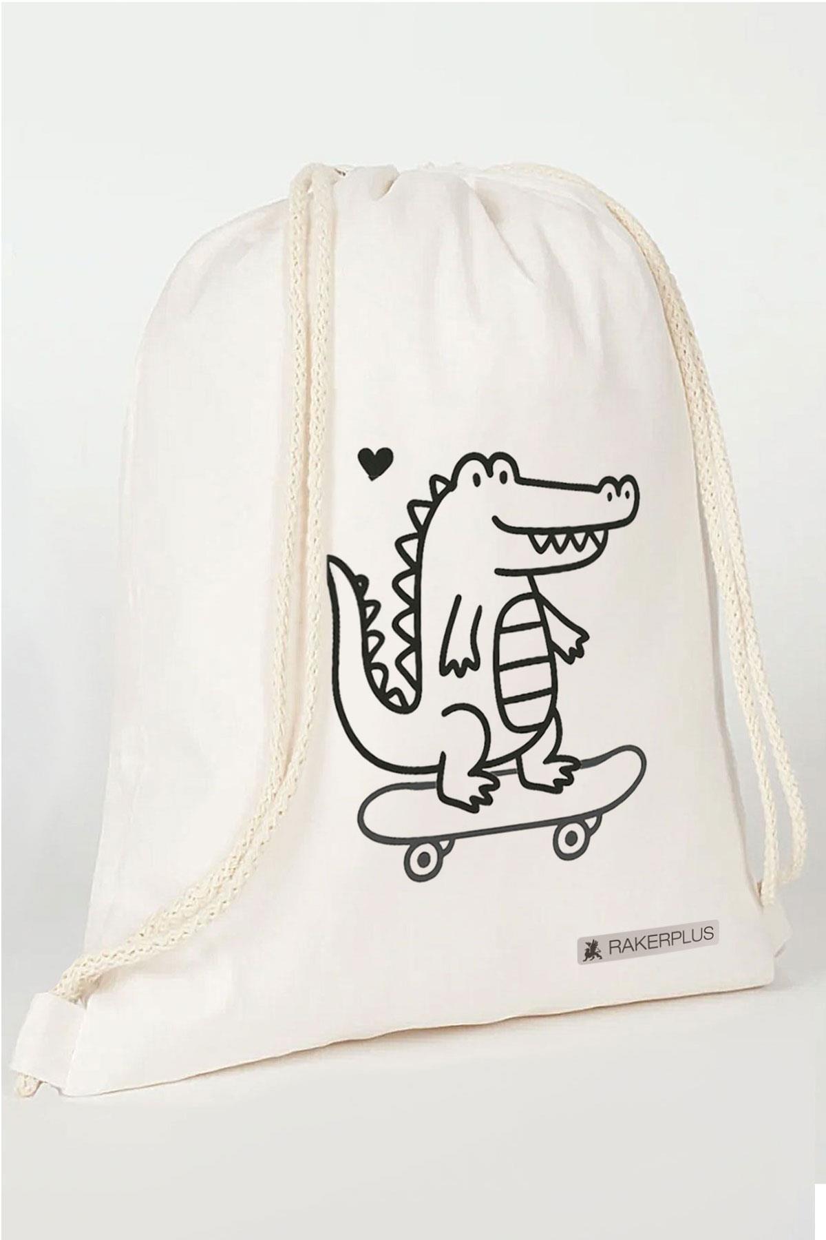 Rakerplus Tbons Özel Tasarım 35x40 cm Unisex Ham Bez Büzgülü Sırt Ayakkabı Çantası RC-0006-KRTB