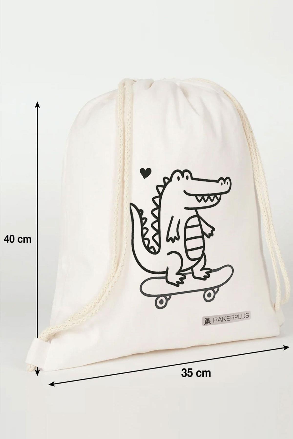 Rakerplus Tbons Özel Tasarım 35x40 cm Unisex Ham Bez Büzgülü Sırt Ayakkabı Çantası RC-0006-KRTB