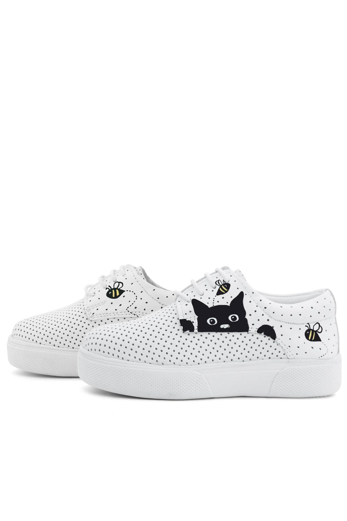 Rakerplus Tbons Özel Tasarım Hakiki Deri Beyaz Lastikli Çocuk Günlük Ayakkabı 3026-BCTB-B-DERI.30