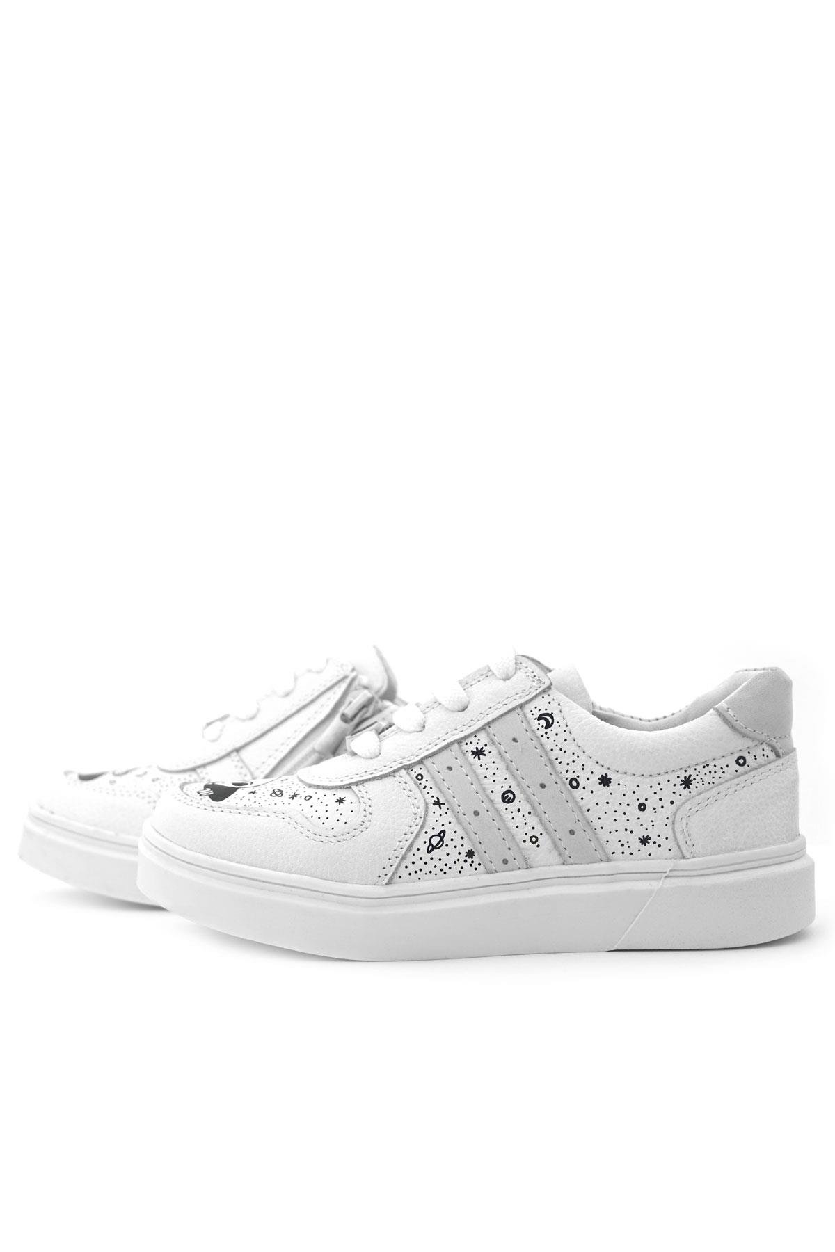 Rakerplus Tbons Özel Tasarım Hakiki Deri Beyaz Bağcıklı Fermuarlı Çocuk Ayakkabı 3701-BETB.39